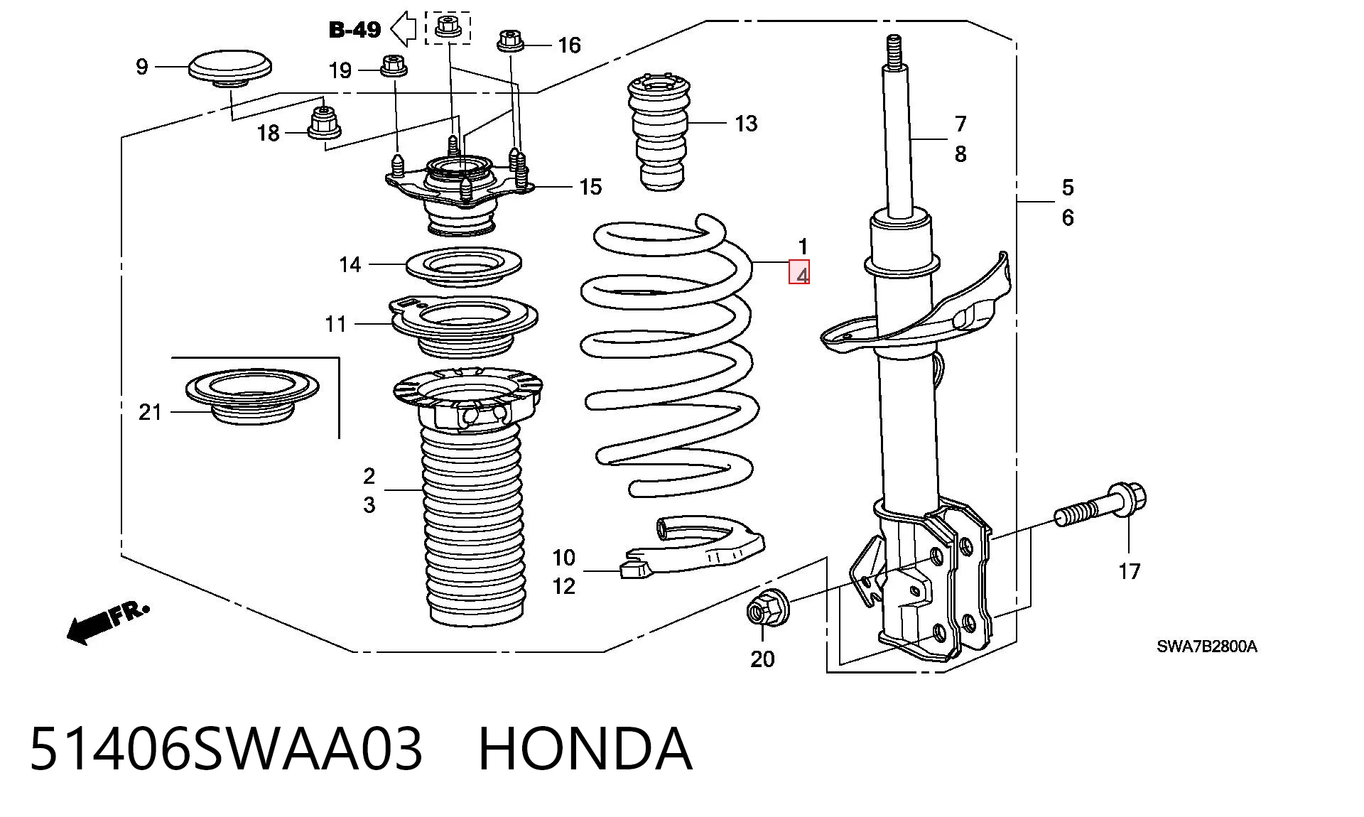 51406SWAA03 Honda Пружина передня, ліва