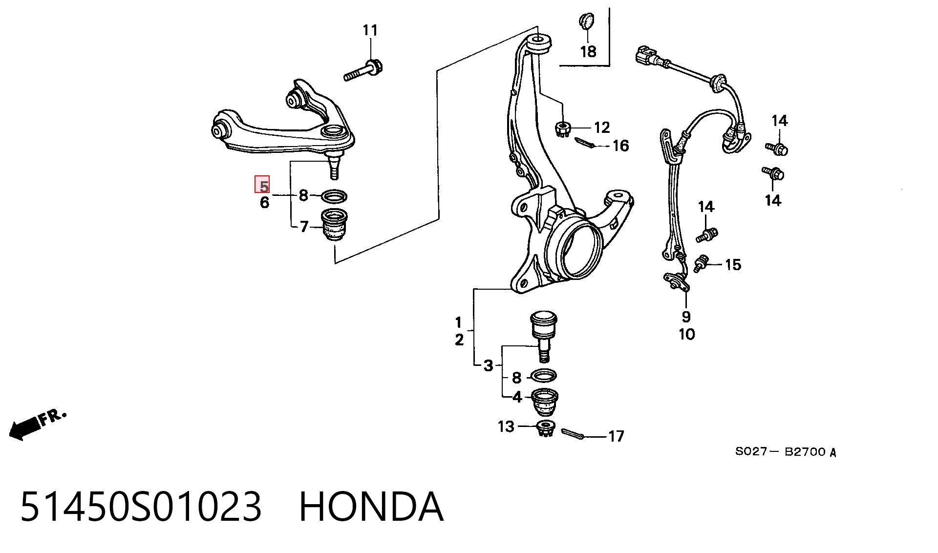 51450S01023 Honda Важіль передньої підвіски верхній, правий