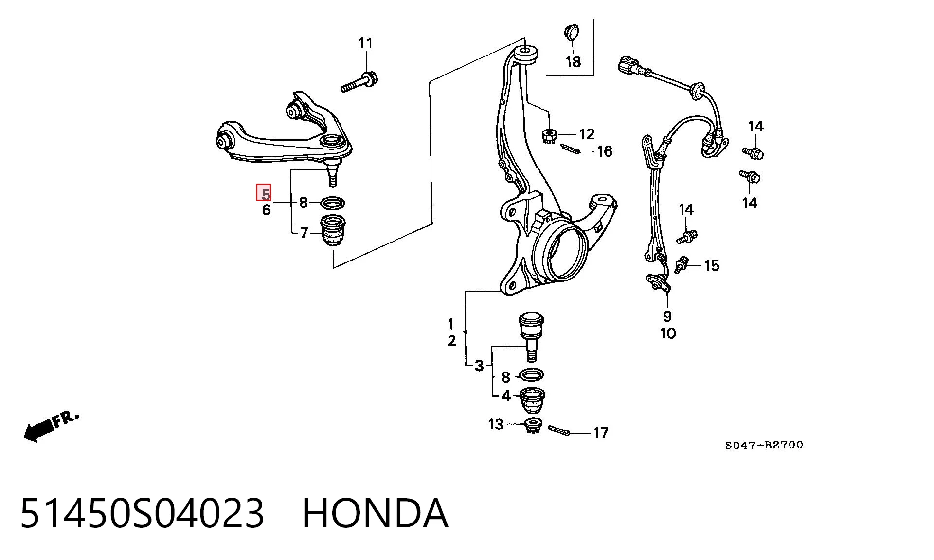 51450S04023 Honda Важіль передньої підвіски верхній, правий