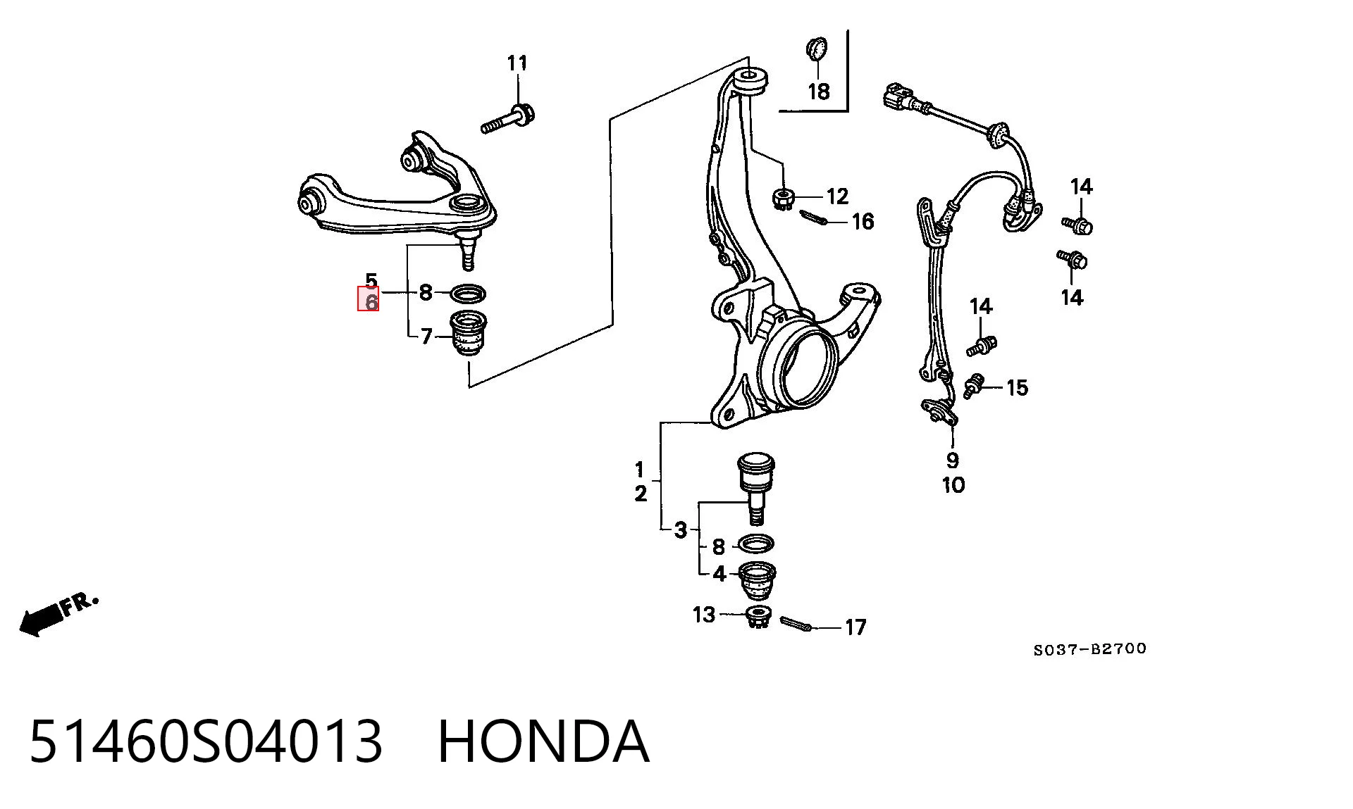51460S04013 Honda Важіль передньої підвіски верхній, лівий