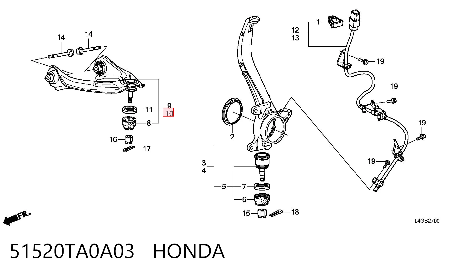51520TA0A03 Honda Важіль передньої підвіски верхній, лівий