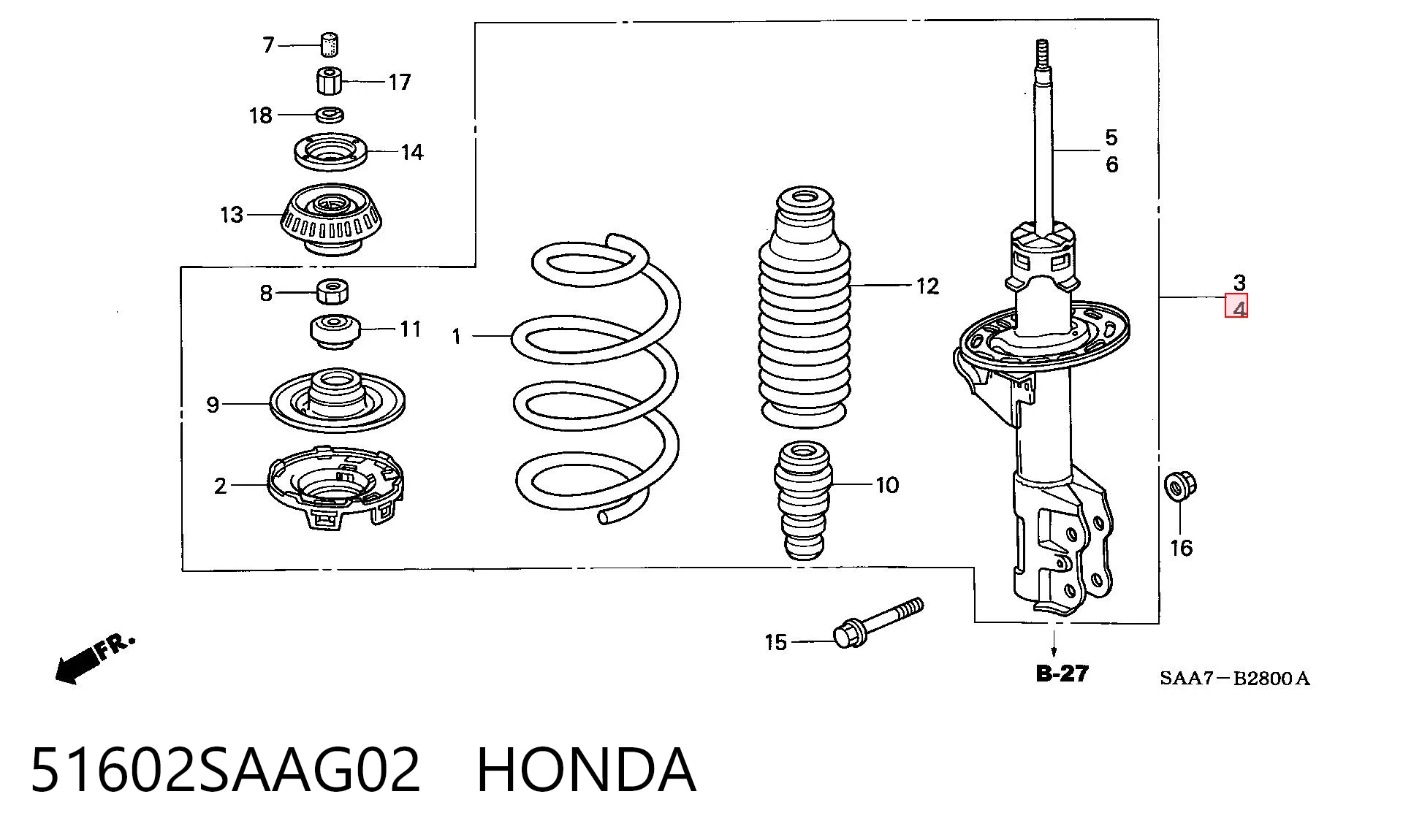 51602SAAG02 Honda Ліва передня стійка