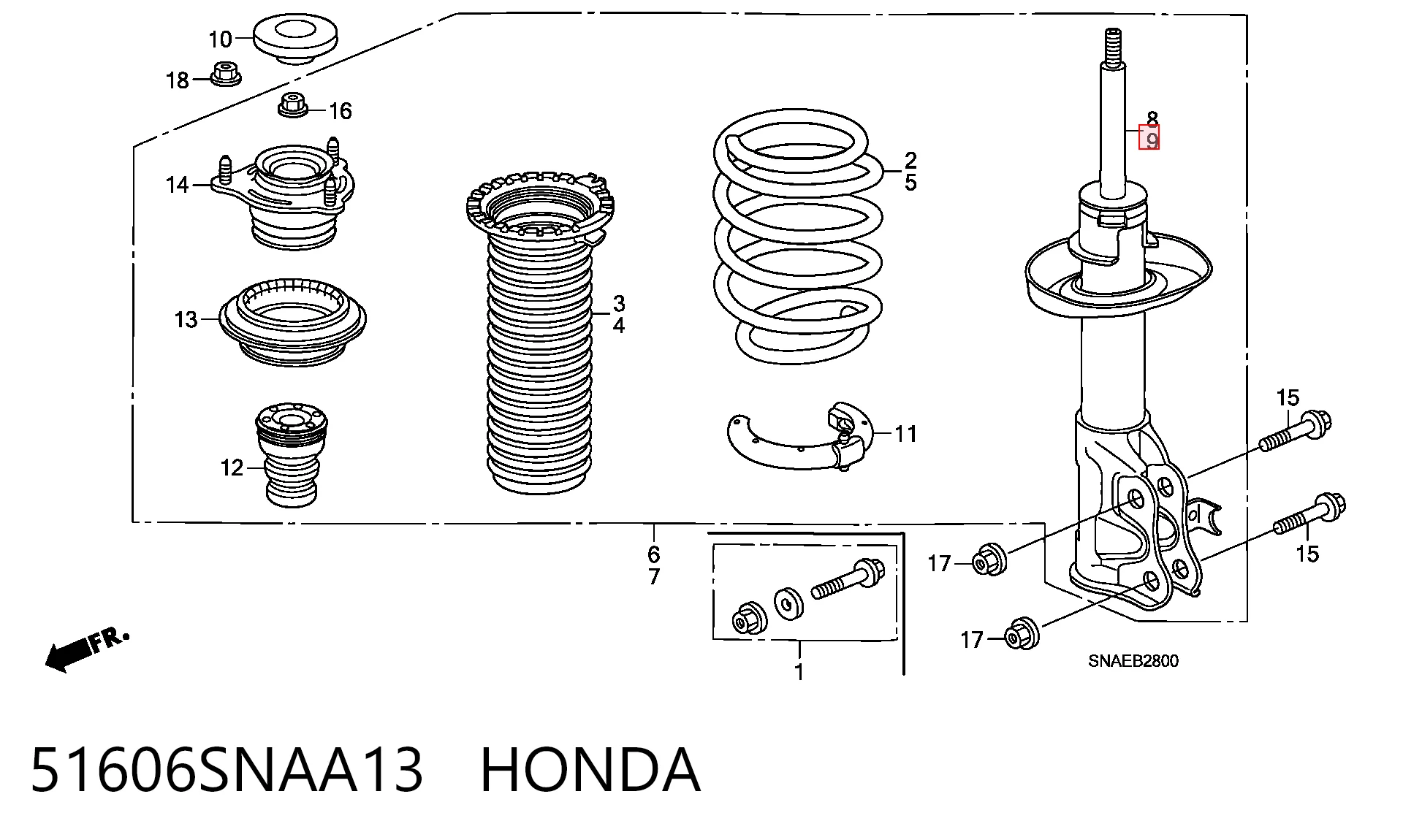 51606SNAA13 Honda Ліва передня стійка