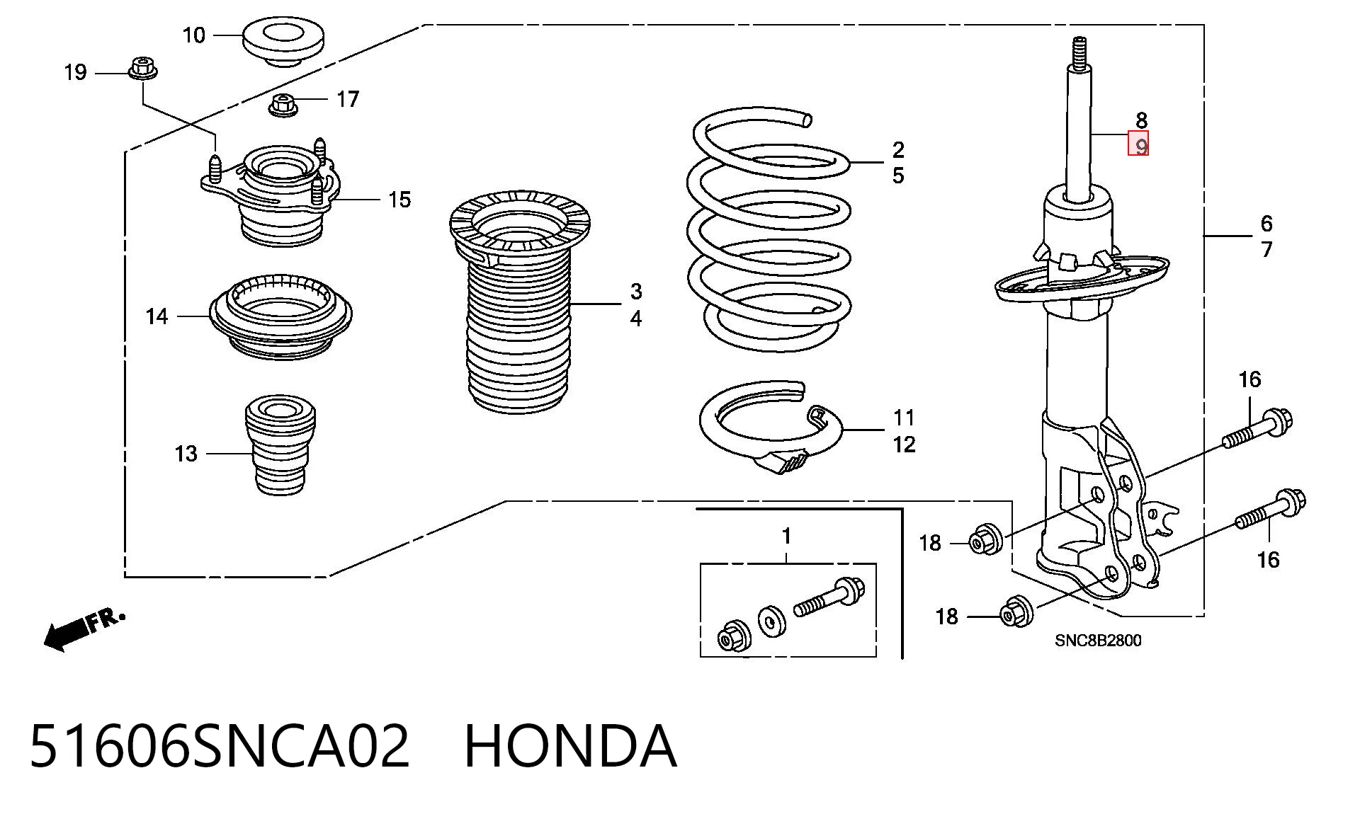 51606SNCA02 Honda Ліва передня стійка