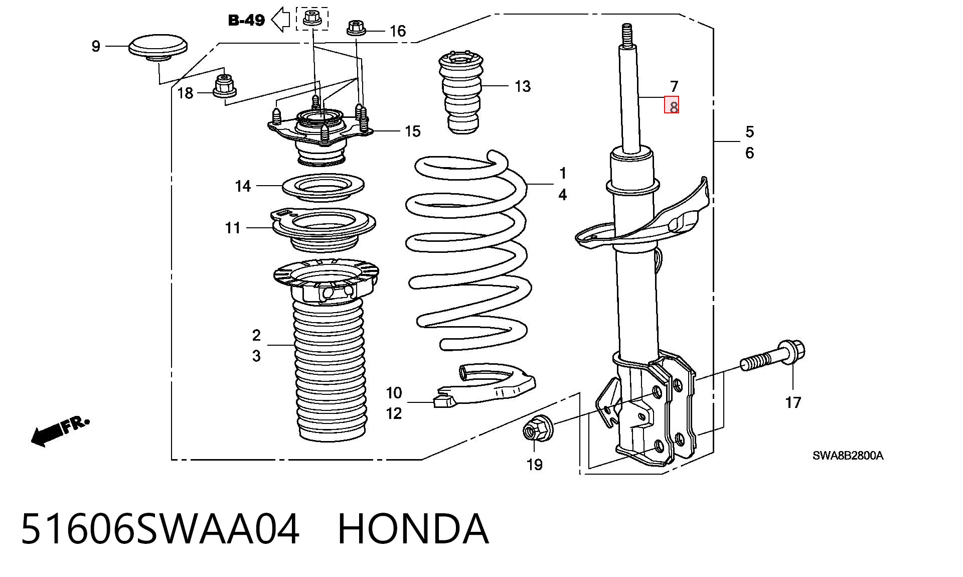 51606SWAA04 Honda Ліва передня стійка
