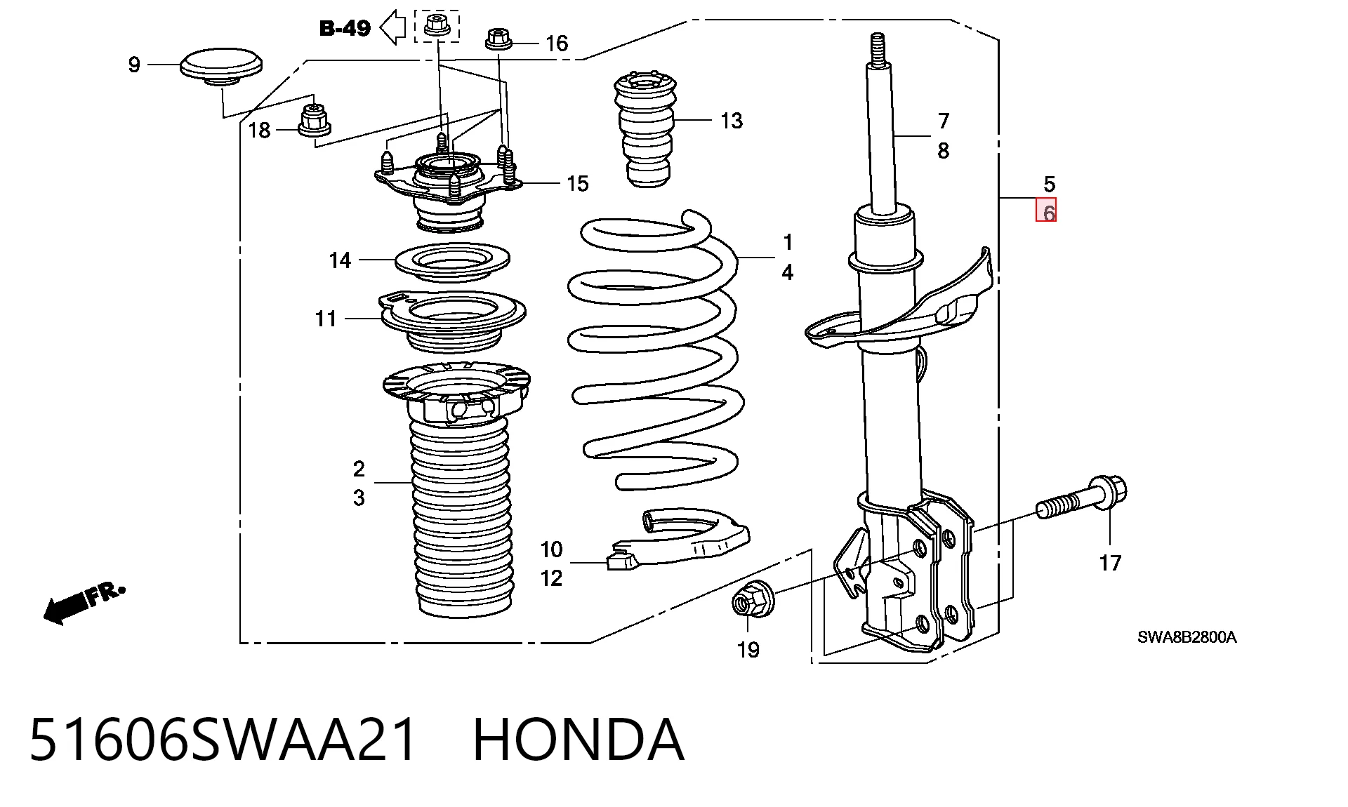 51606SWAA21 Honda Ліва передня стійка