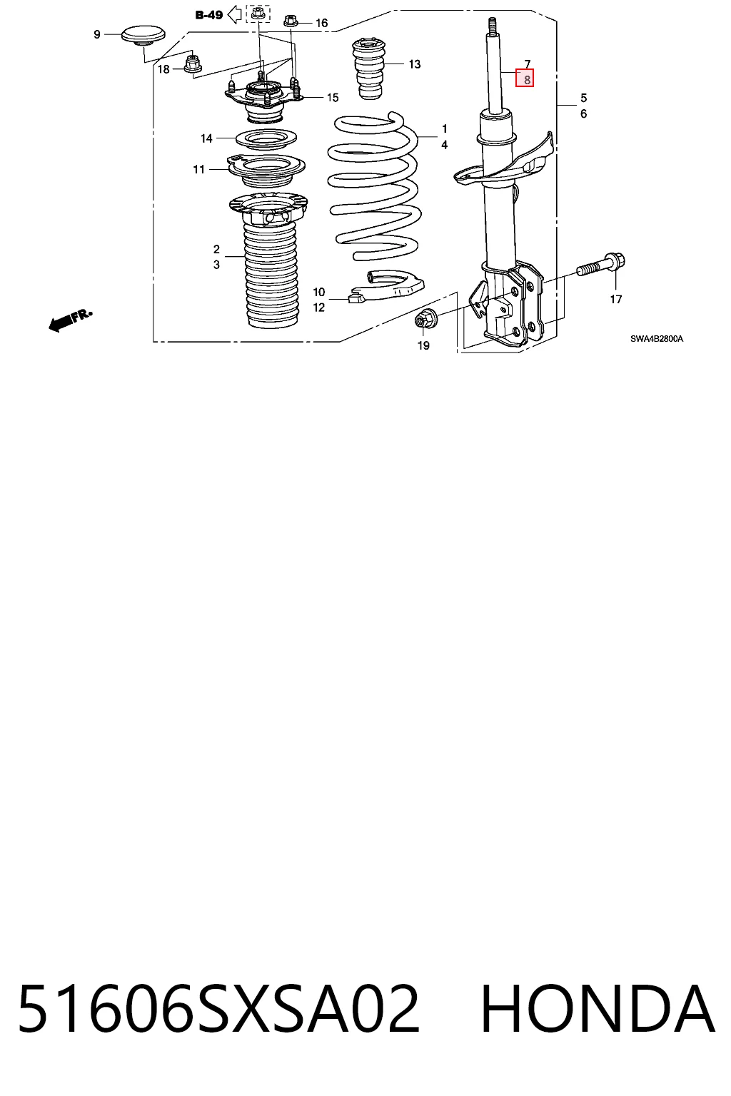 51606SXSA02 Honda Ліва передня стійка