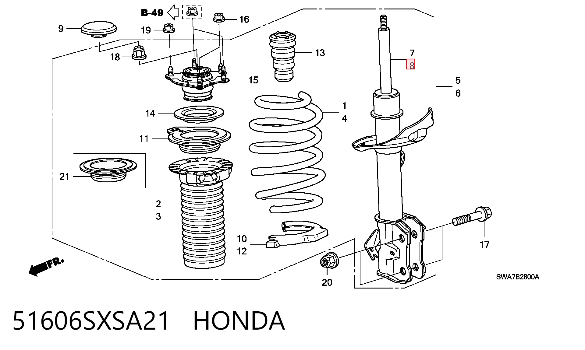 51606SXSA21 Honda Ліва передня стійка