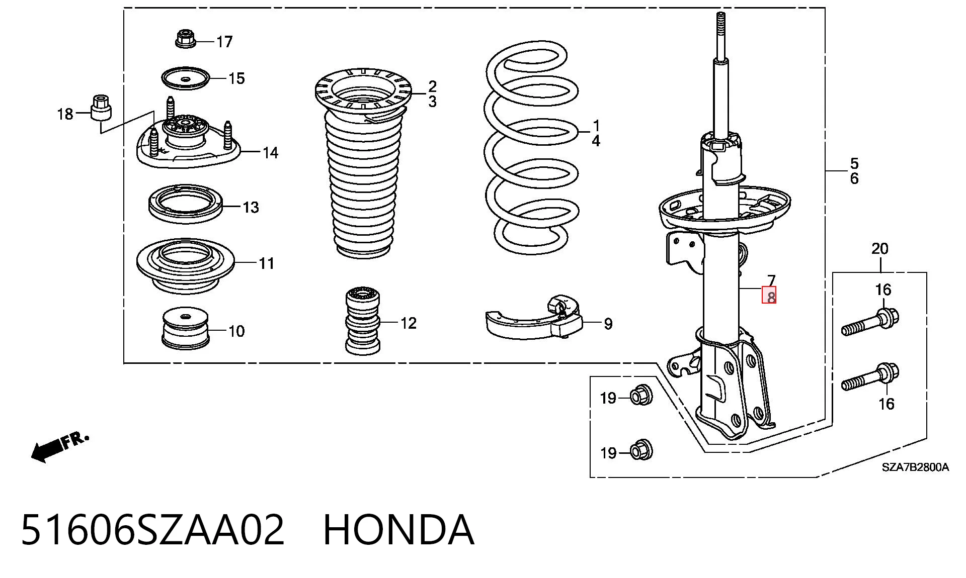 51606SZAA02 Honda Ліва передня стійка