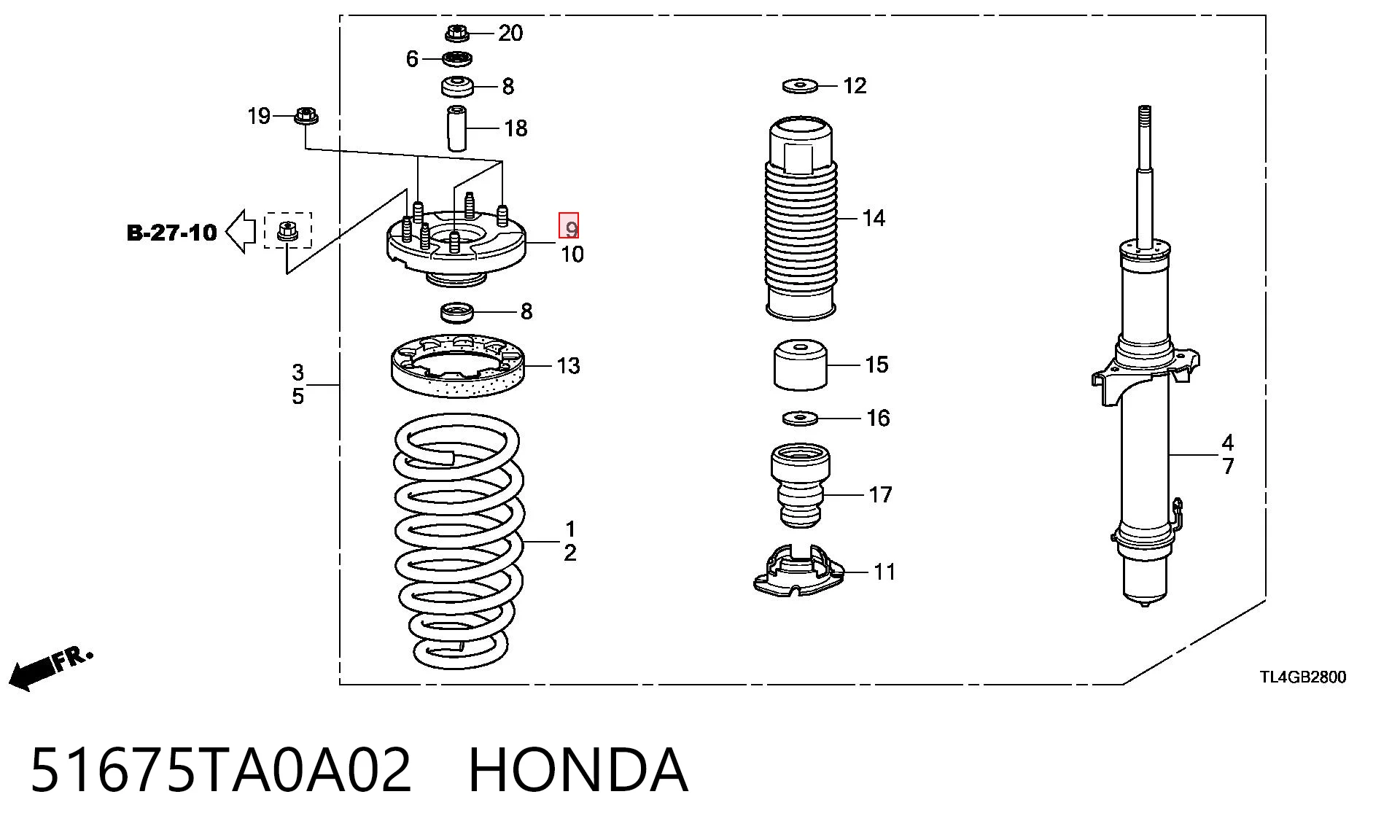 51675TA0A02 Honda Опора амортизатора переднього правого