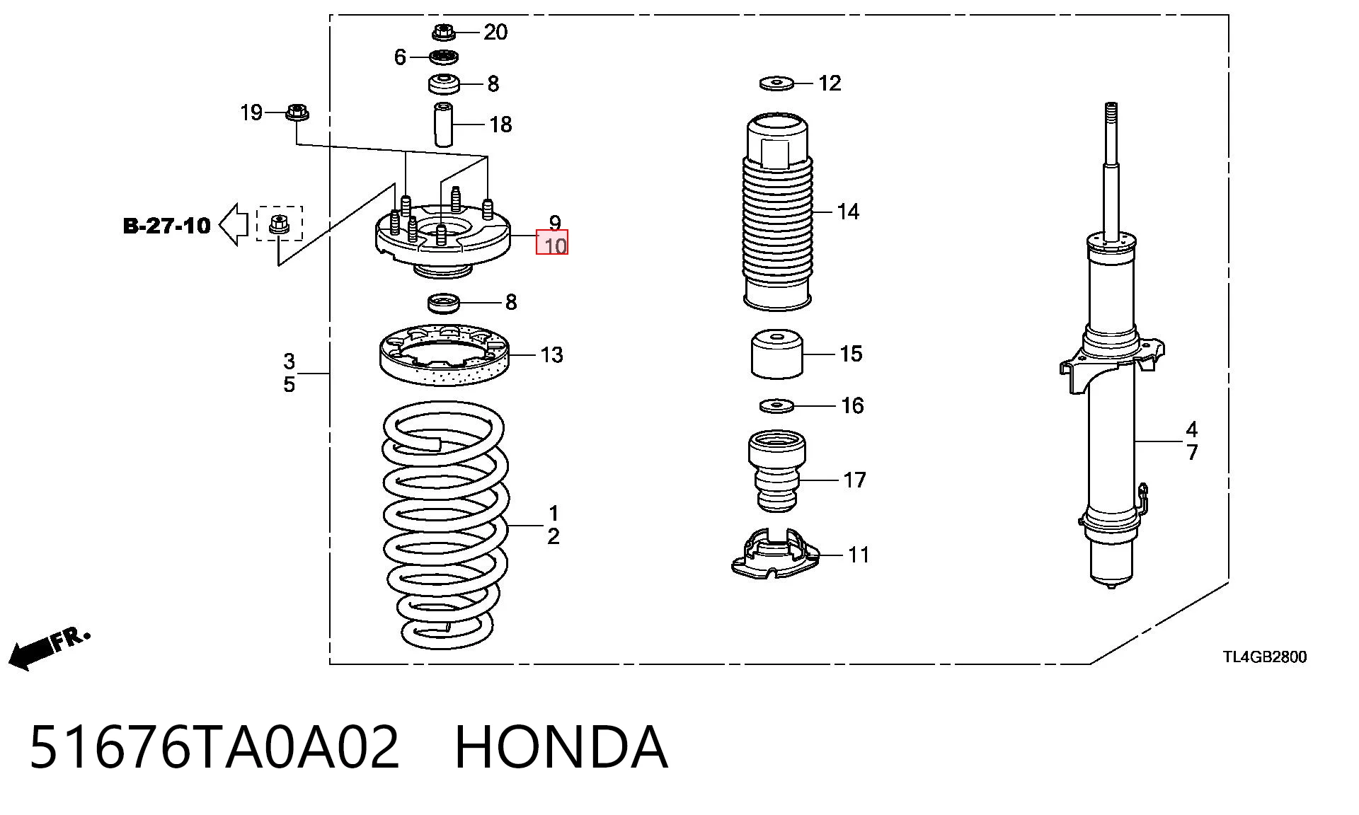 51676TA0A02 Honda Опора амортизатора переднього лівого