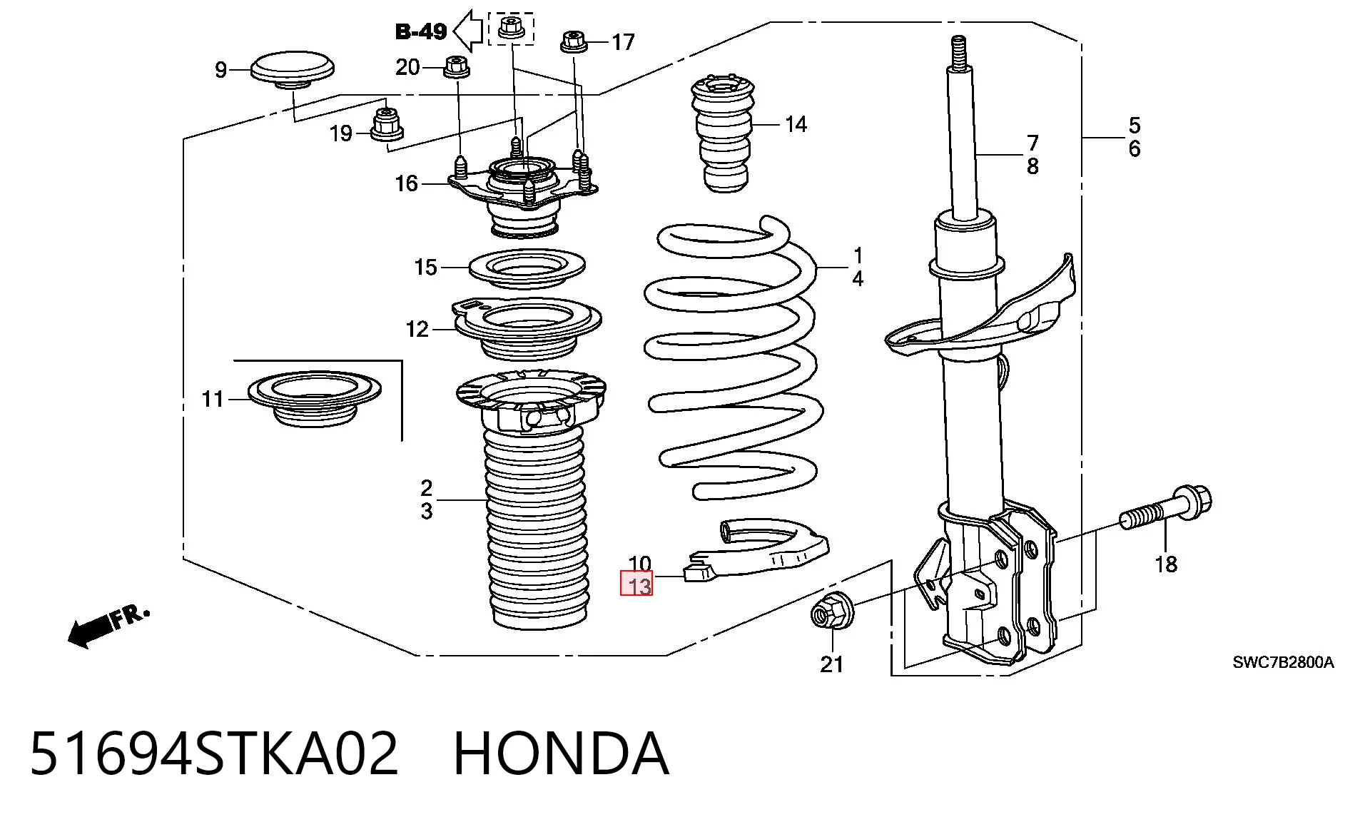 51694STKA02 Honda Проставка (гумове кільце) пружини передньої, нижня
