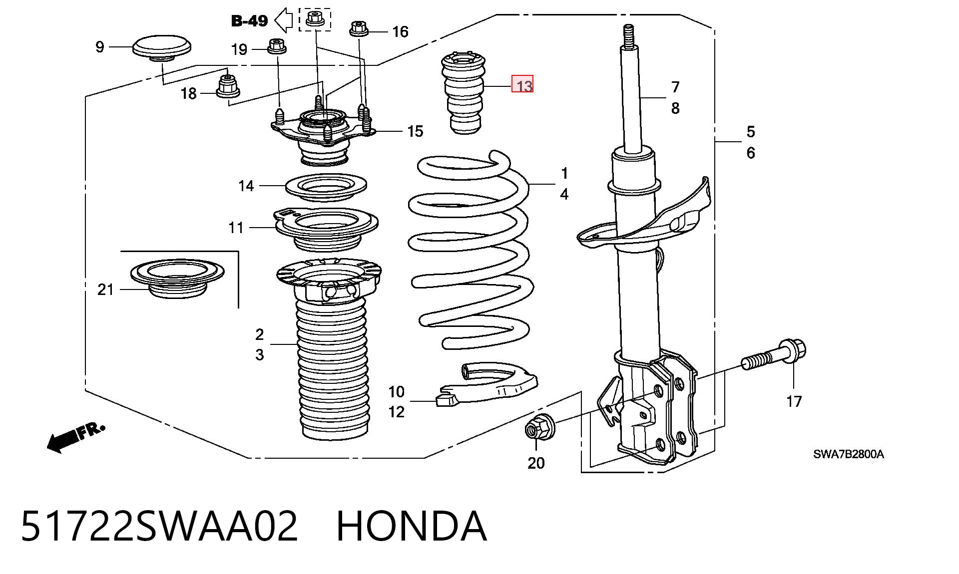 51722SWAA02 Honda Буфер-відбійник амортизатора переднього
