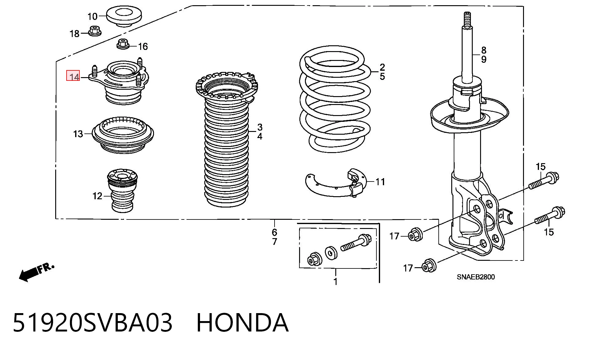 51920SVBA03 Honda Кріплення переднього амортизатора