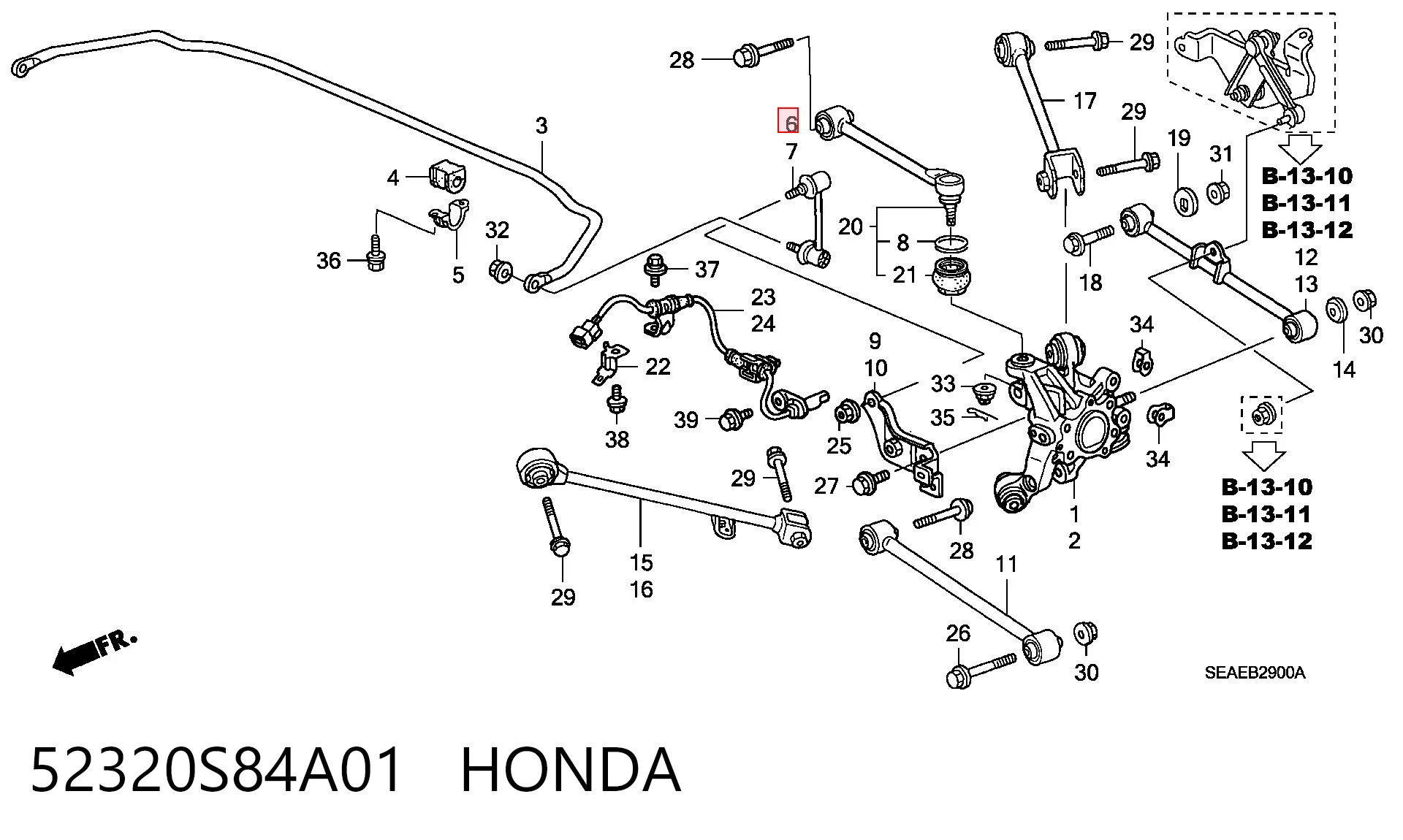 52320S84A01 Honda Стійка стабілізатора, заднього, права