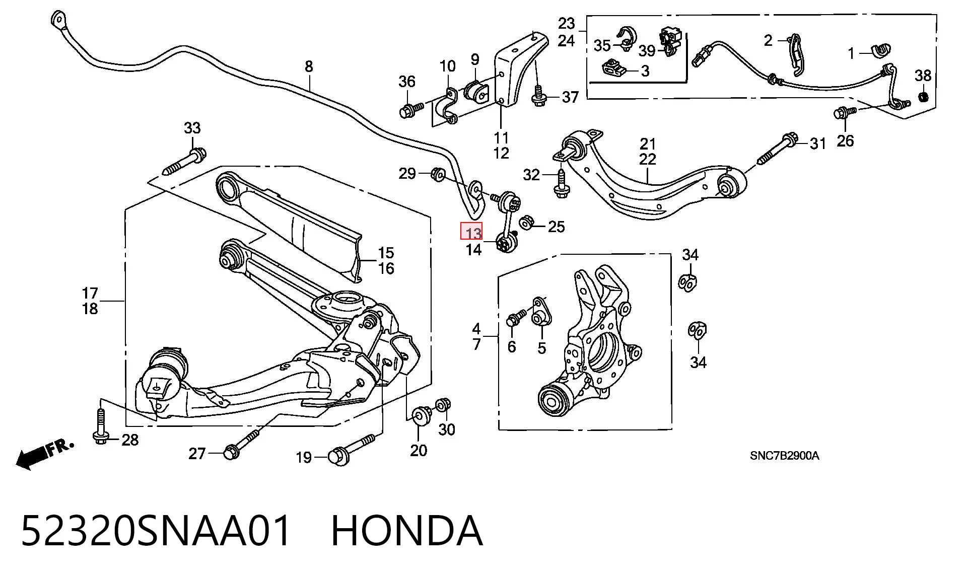 52320SNAA01 Honda Стійка стабілізатора, заднього, права