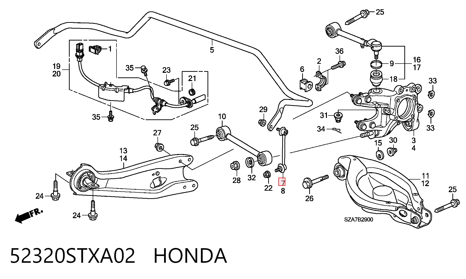 52320STXA02 Honda Стійка стабілізатора, заднього, права