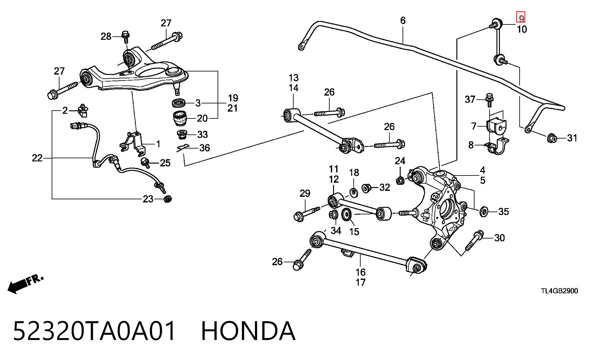 52320TA0A01 Honda Стійка стабілізатора, заднього, права