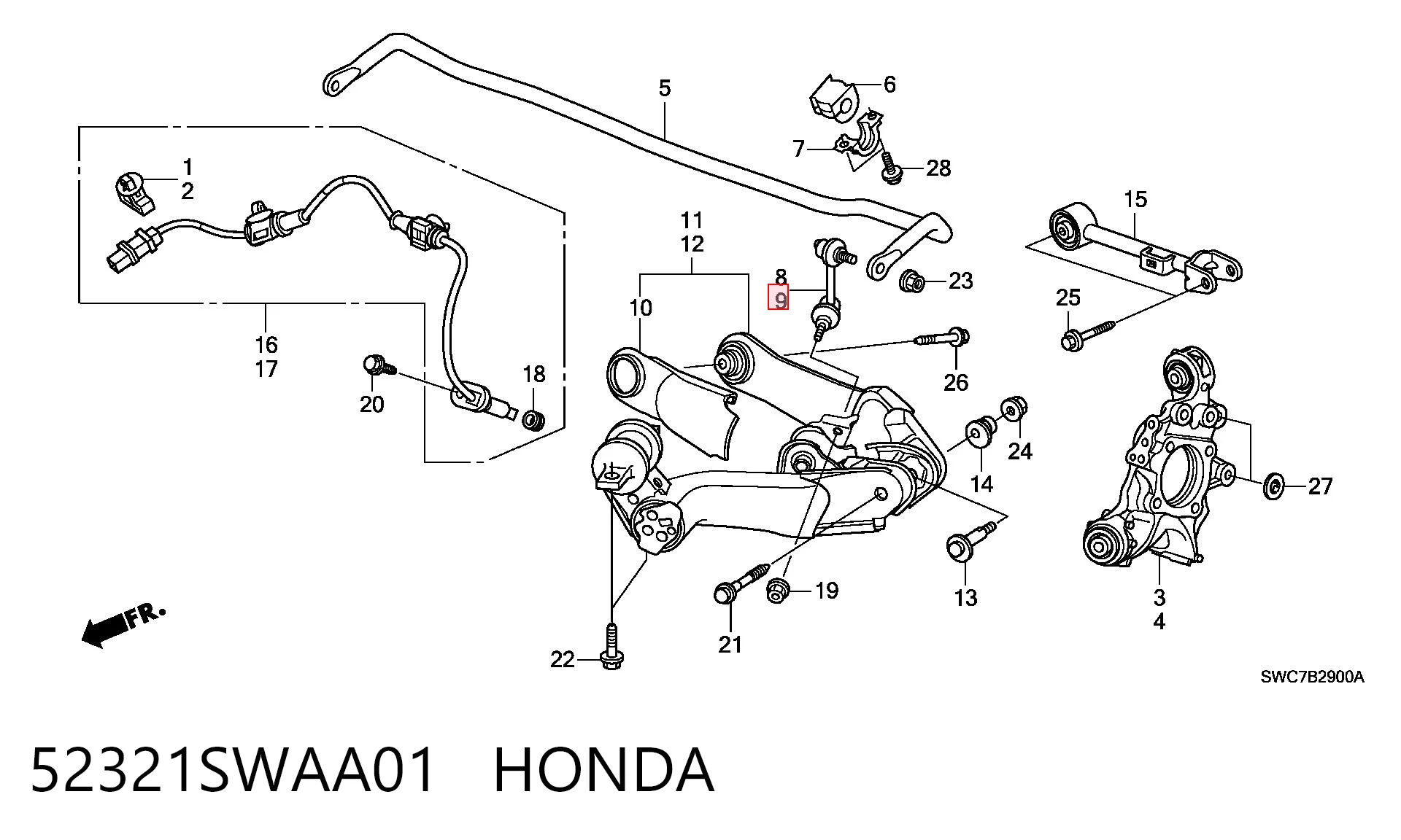 52321SWAA01 Honda Стійка стабілізатора задня