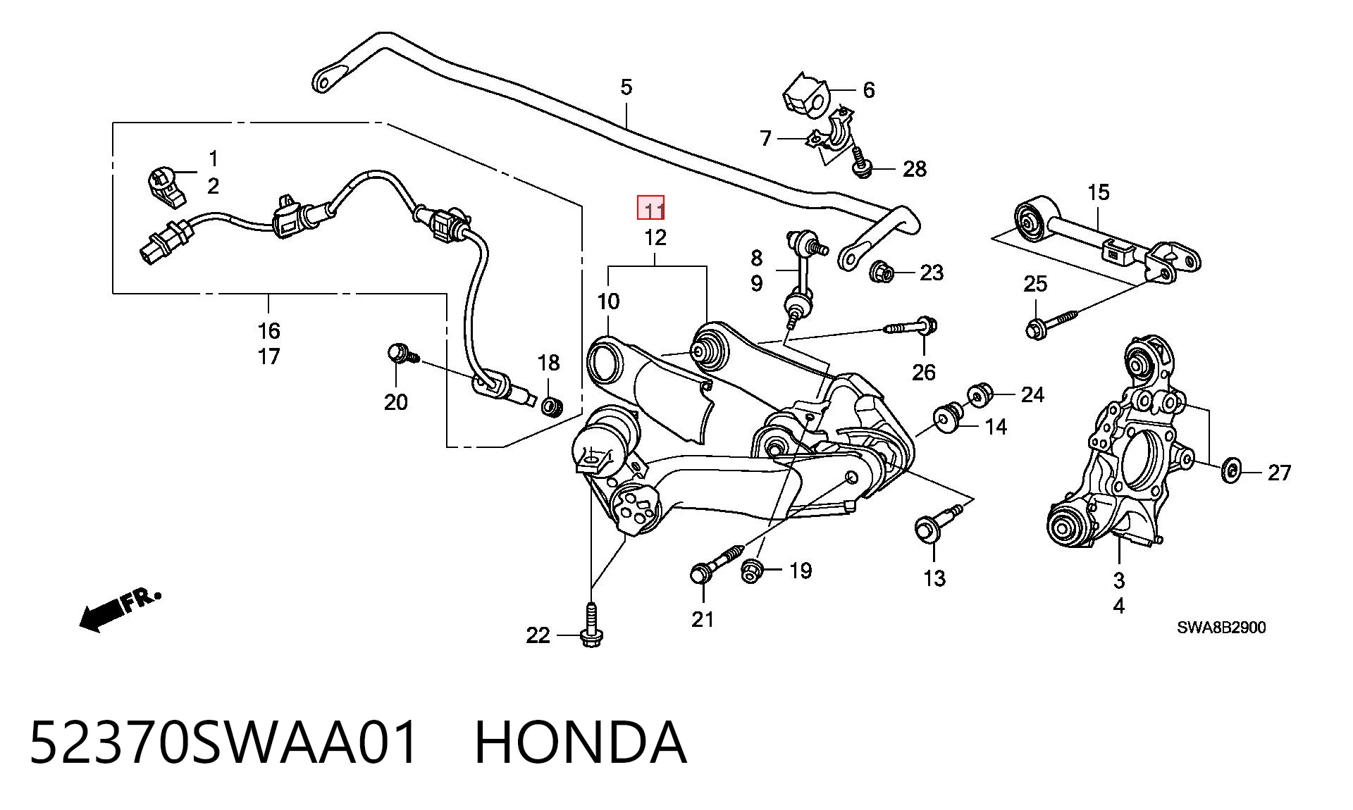 52370SWAA01 Honda Балансир задній нижній, правий