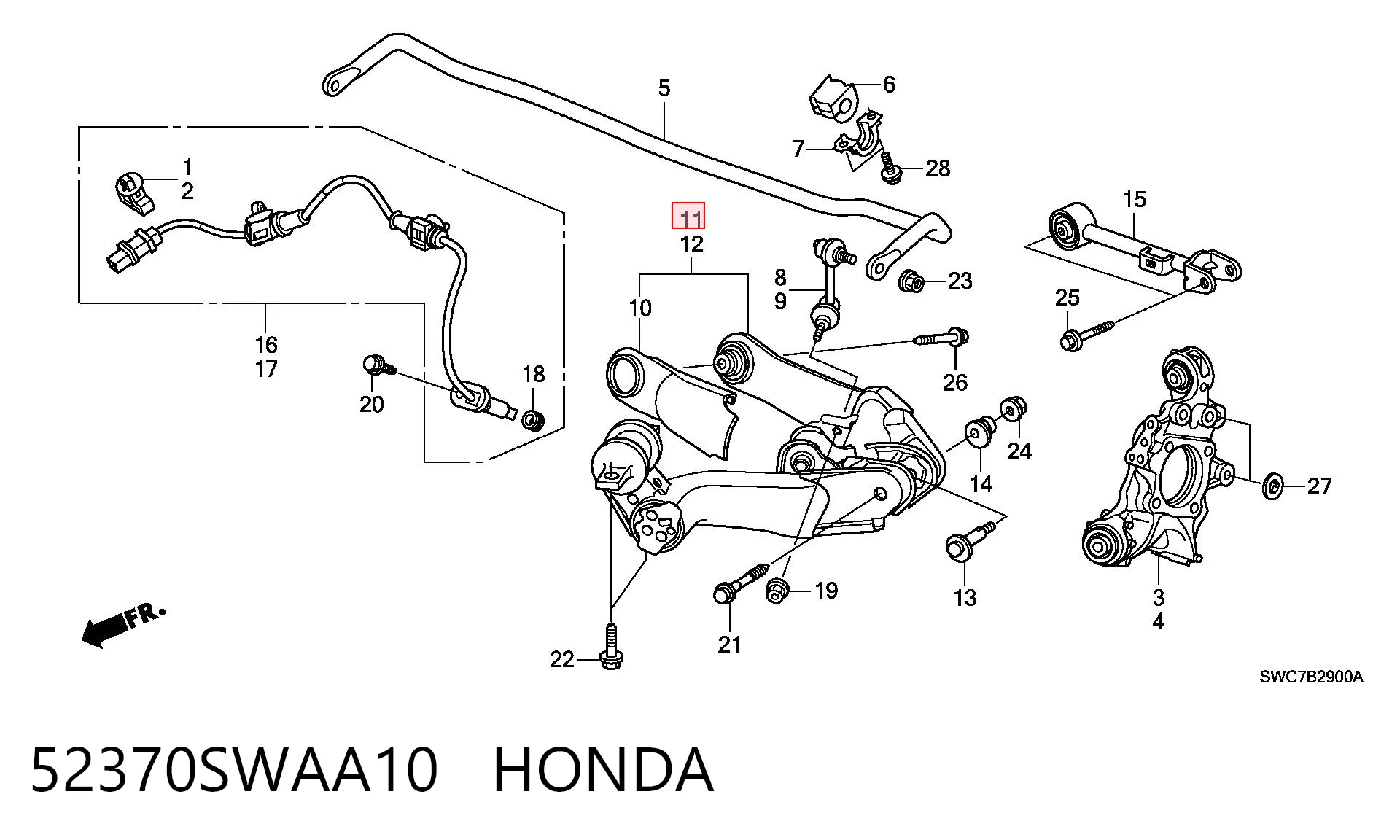 52370SWAA10 Honda Балансир задній нижній, правий