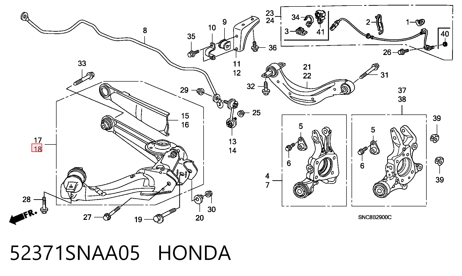 52371SNAA05 Honda Важіль задньої підвіски нижній, лівий