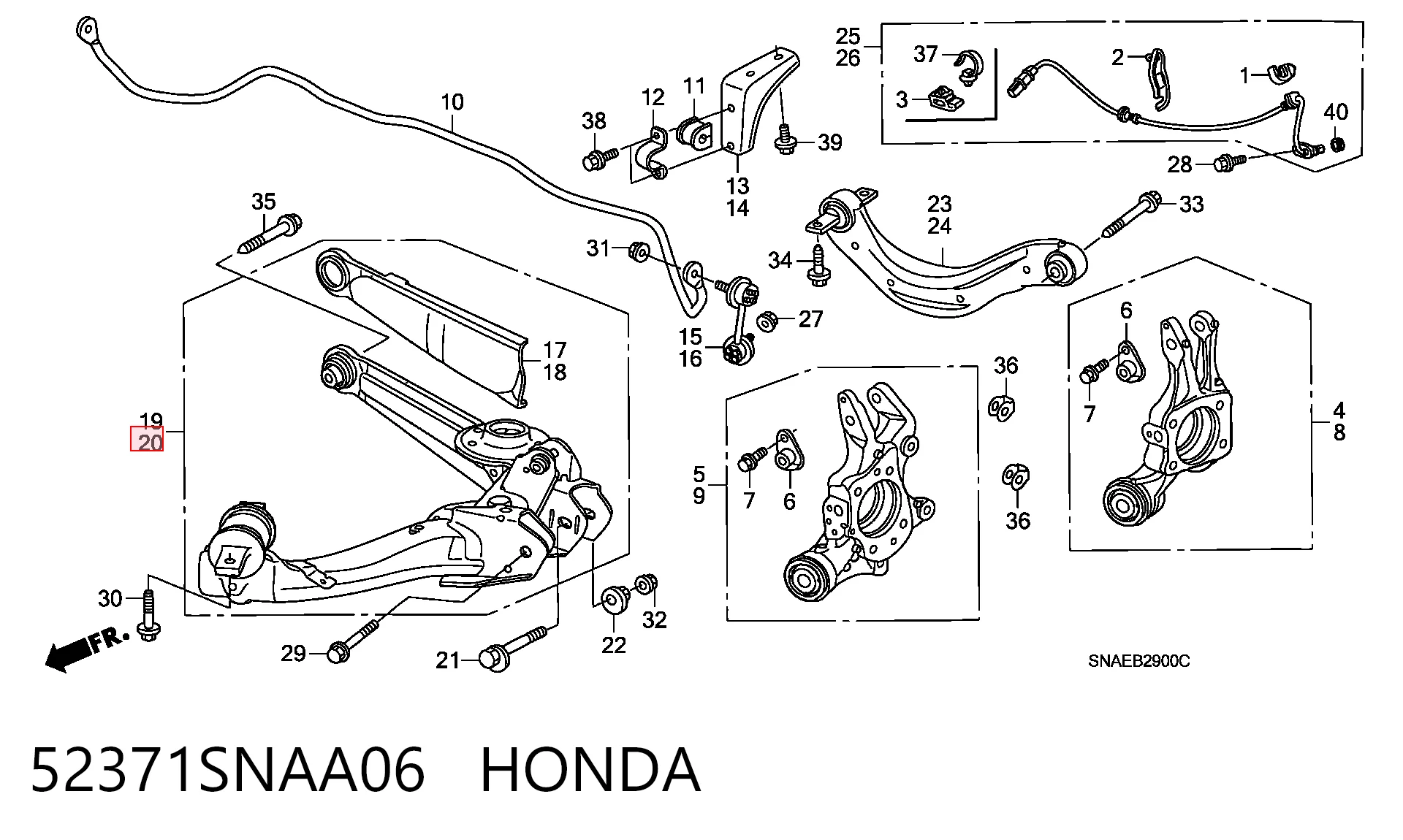 52371SNAA06 Honda Важіль задньої підвіски нижній, лівий