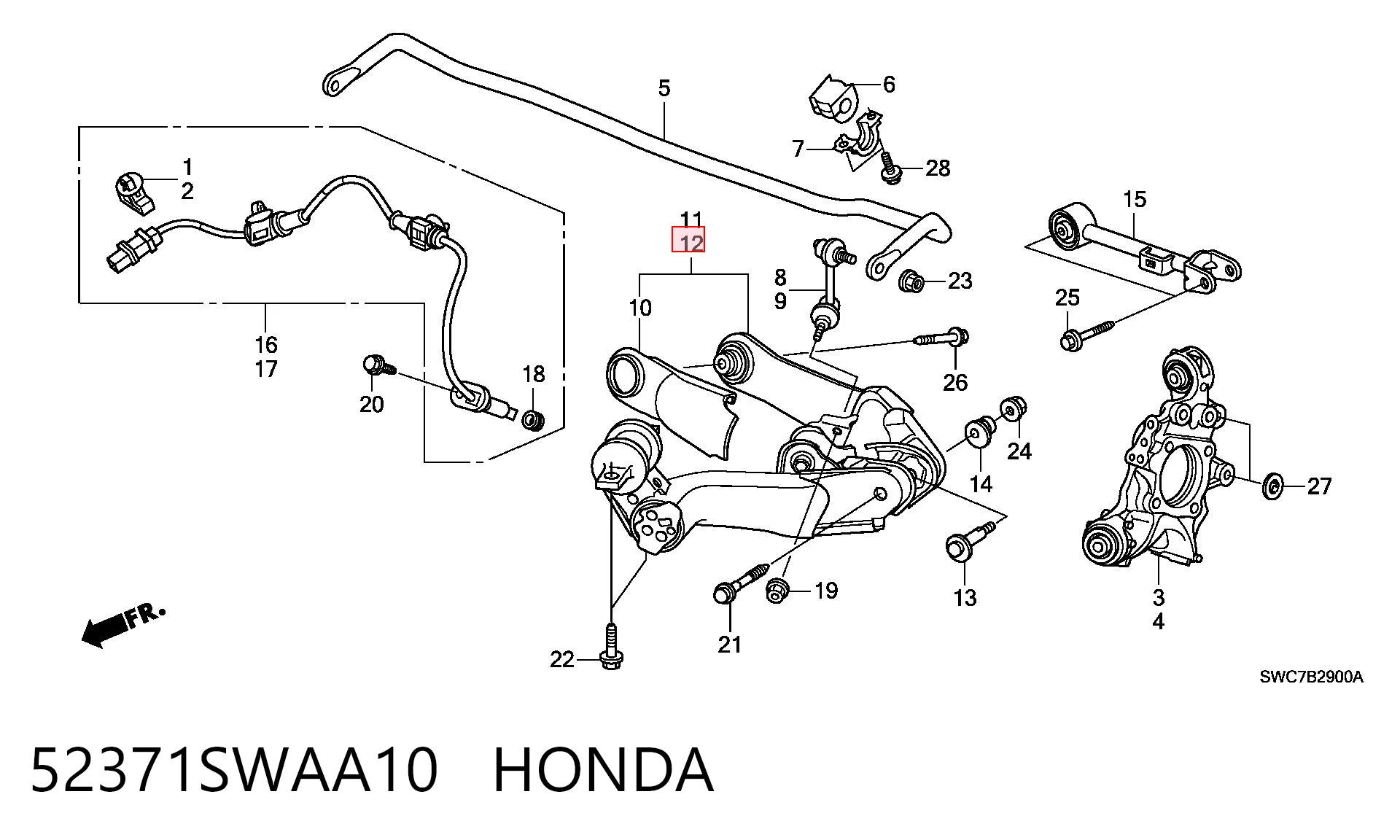 52371SWAA10 Honda Важіль задньої підвіски нижній, лівий