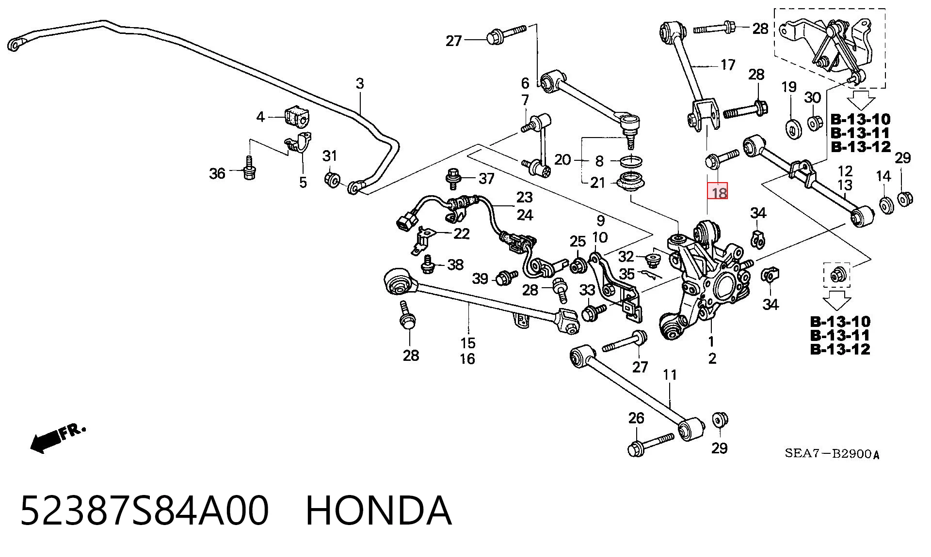 52387S84A00 Honda Болт кріплення заднього розвального важеля, внутрішній