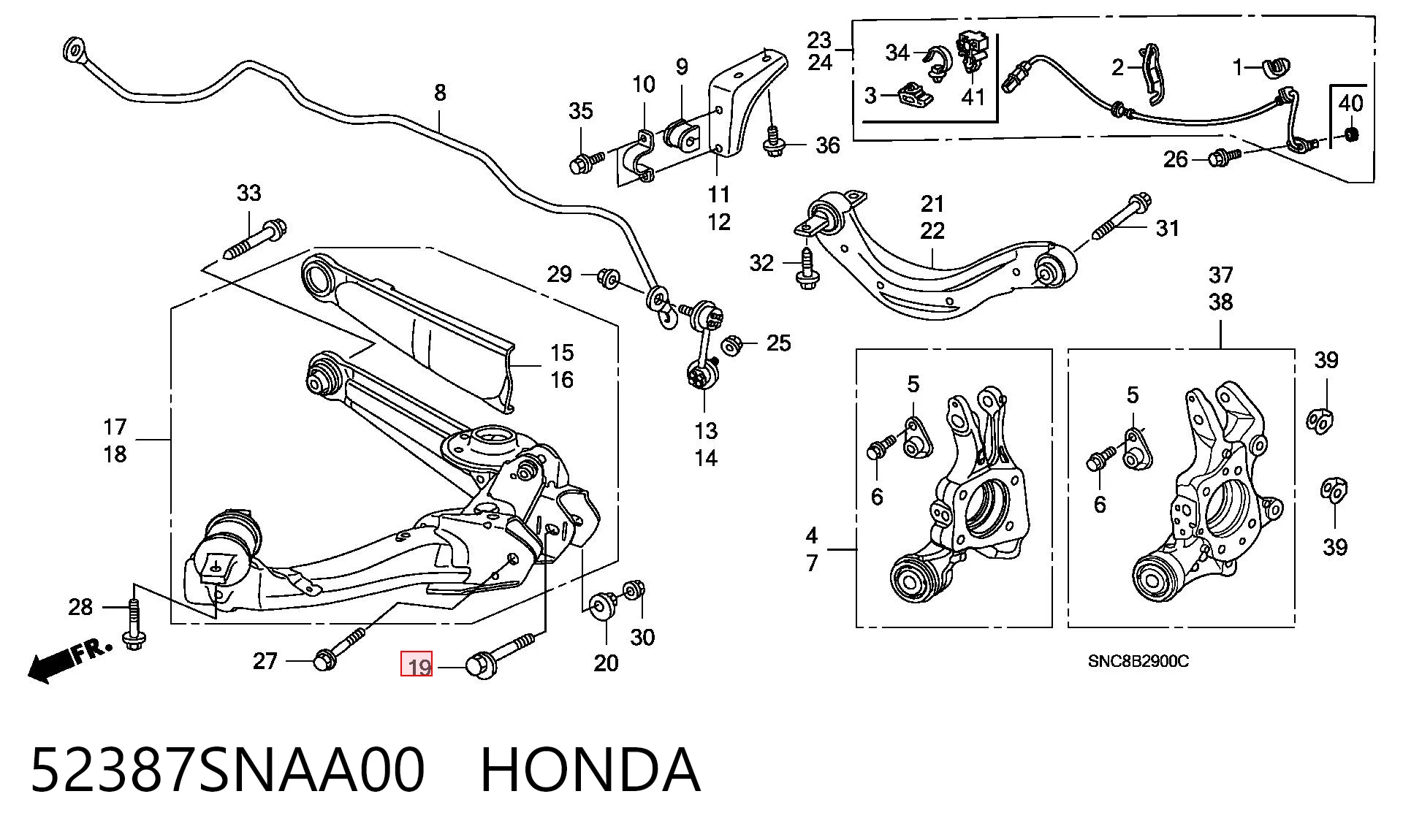 52387SNAA00 Honda Болт кріплення заднього розвальний важеля, зовнішній