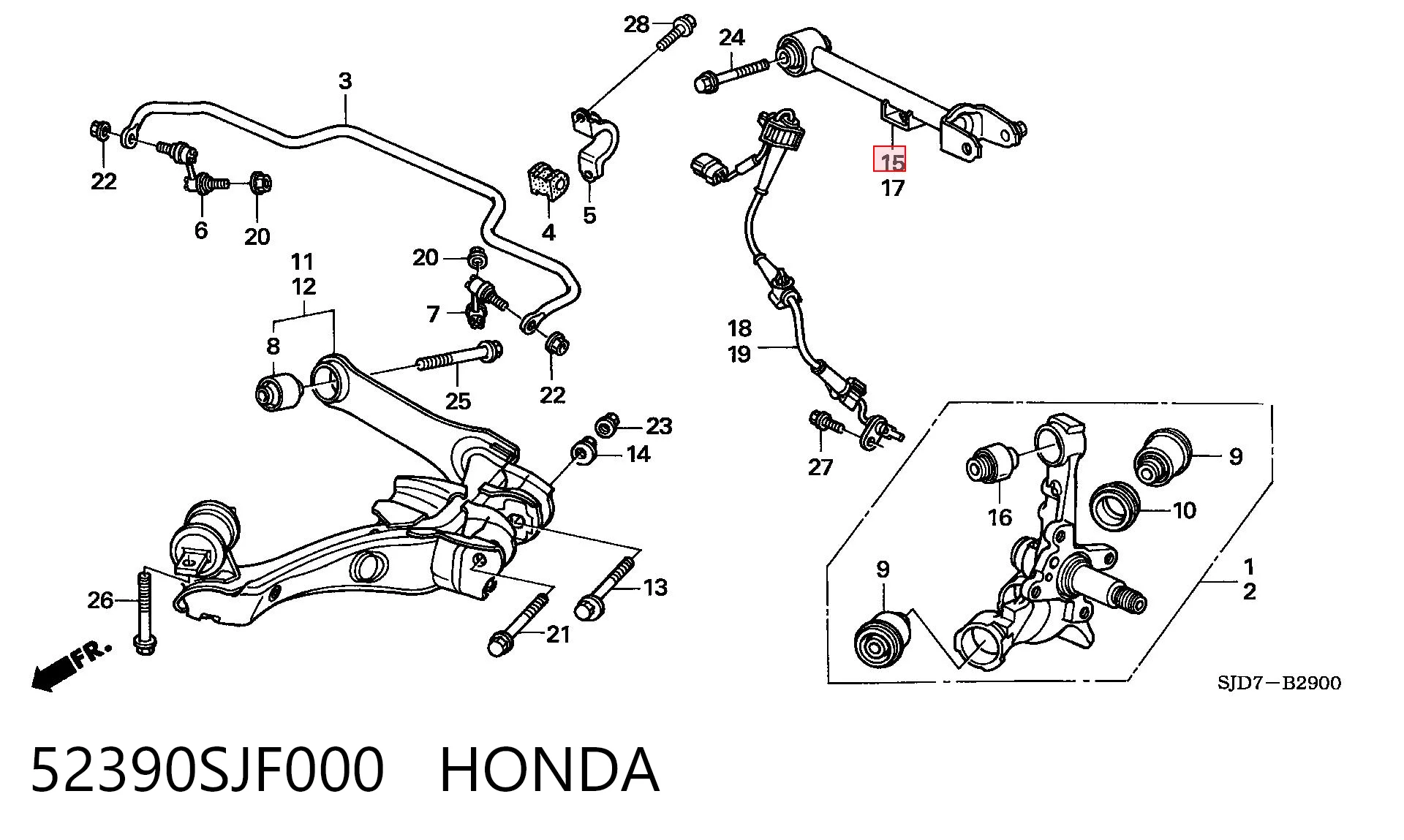52390SJF000 Honda Важіль підвіски задній правий