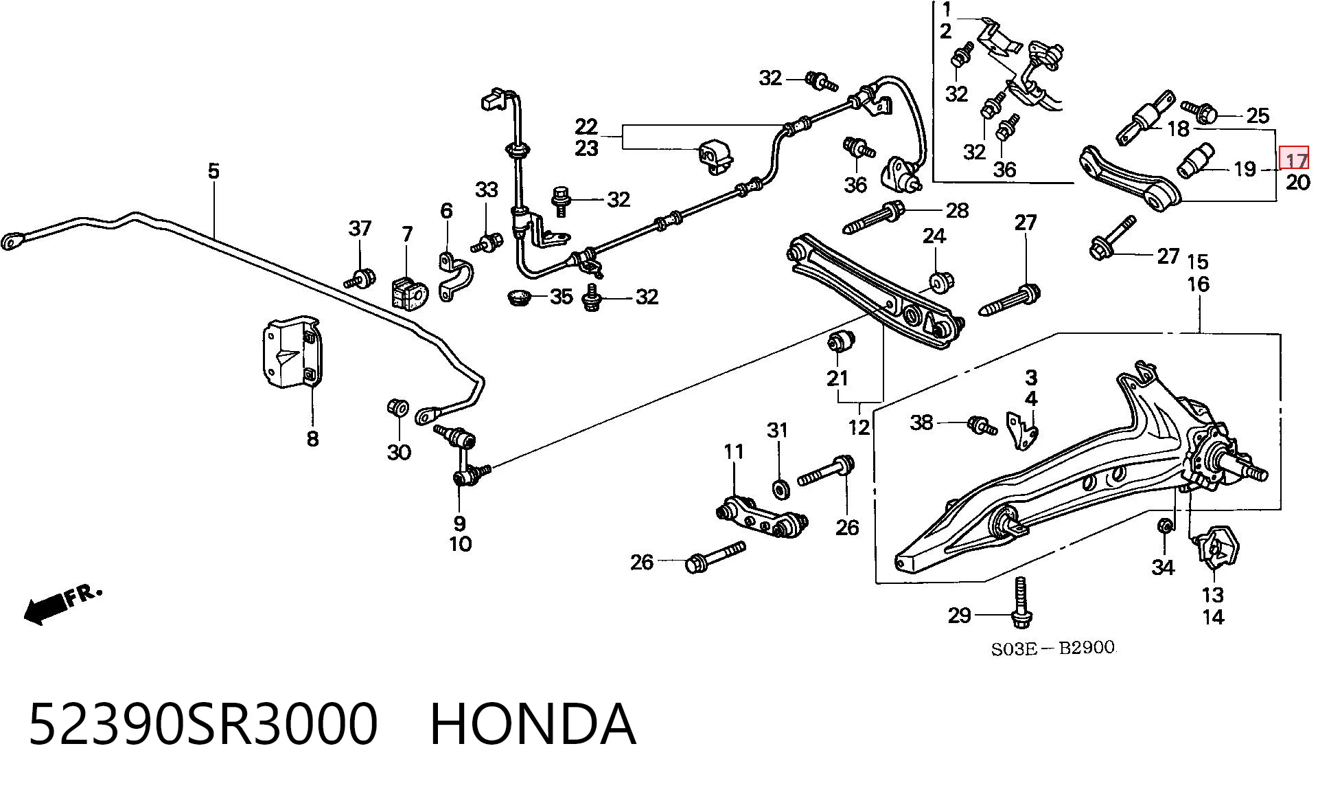 52390SR3000 Honda Важіль підвіски задній правий