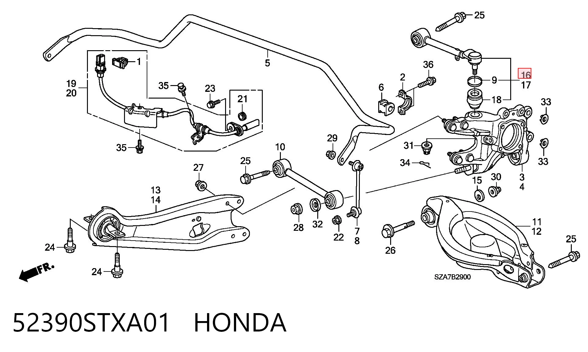 52390STXA01 Honda Важіль підвіски задній правий