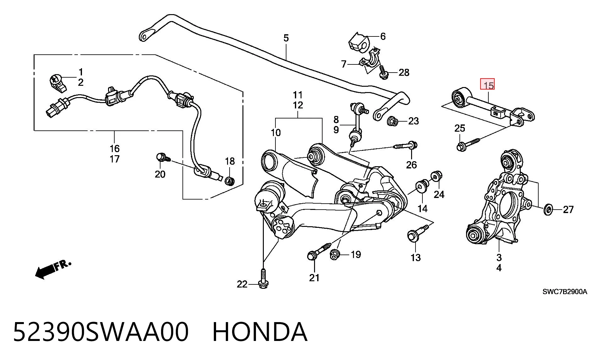 52390SWAA00 Honda Важіль задньої підвіски верхній, лівий/правий