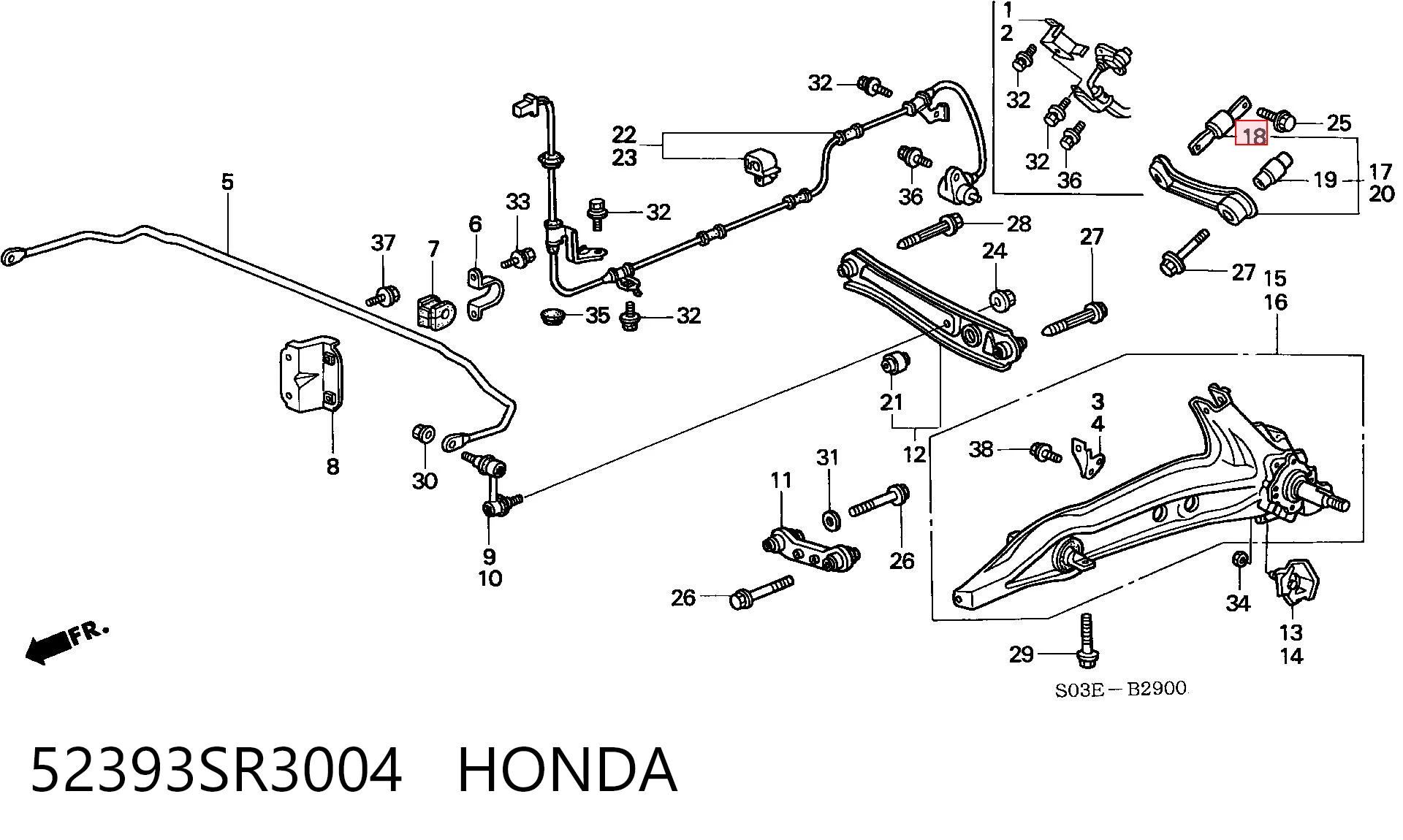 52393SR3004 Honda Сайлентблок верхнього важеля