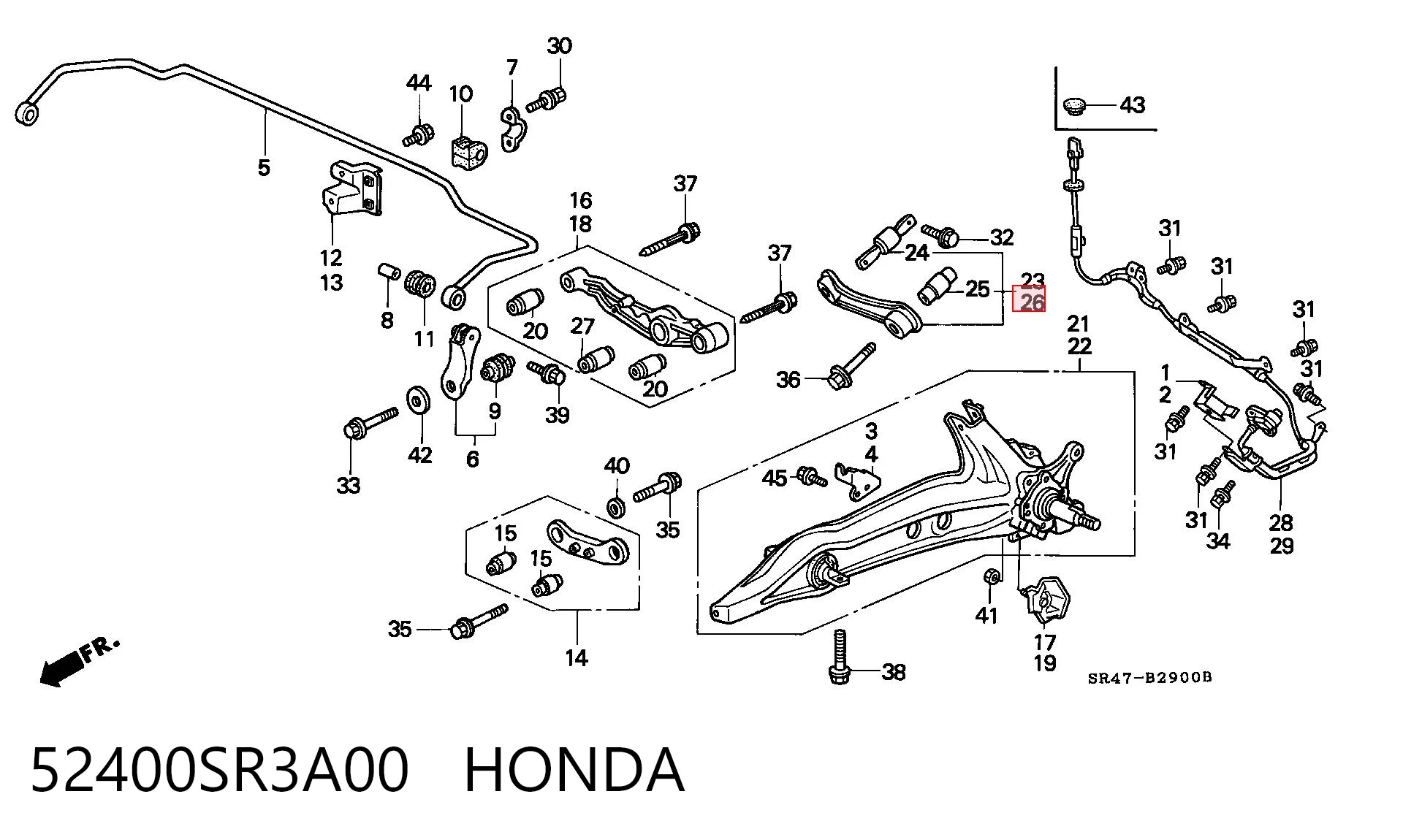 52400SR3A00 Honda Балансир підвіски задній лівий