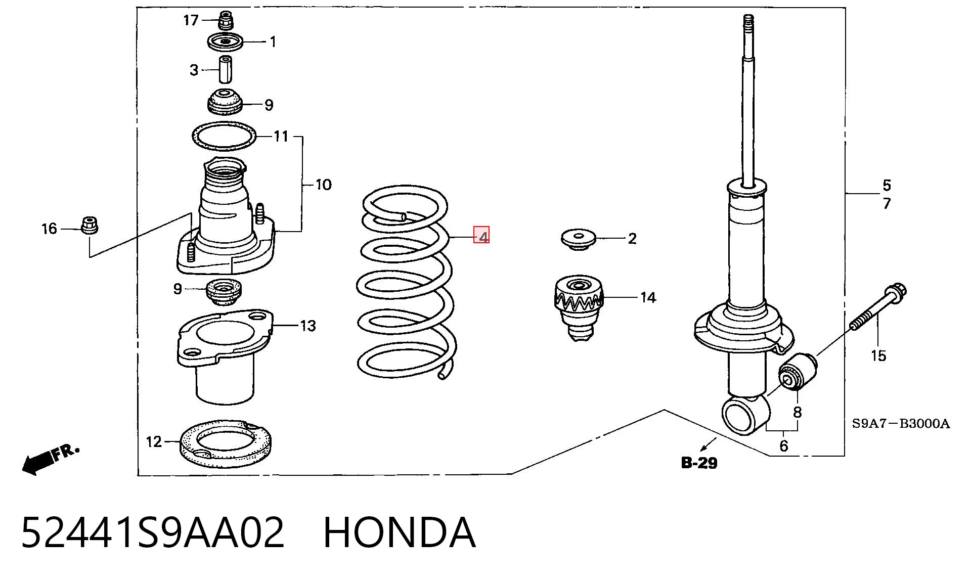 52441S9AA02 Honda Пружина підвіски задня