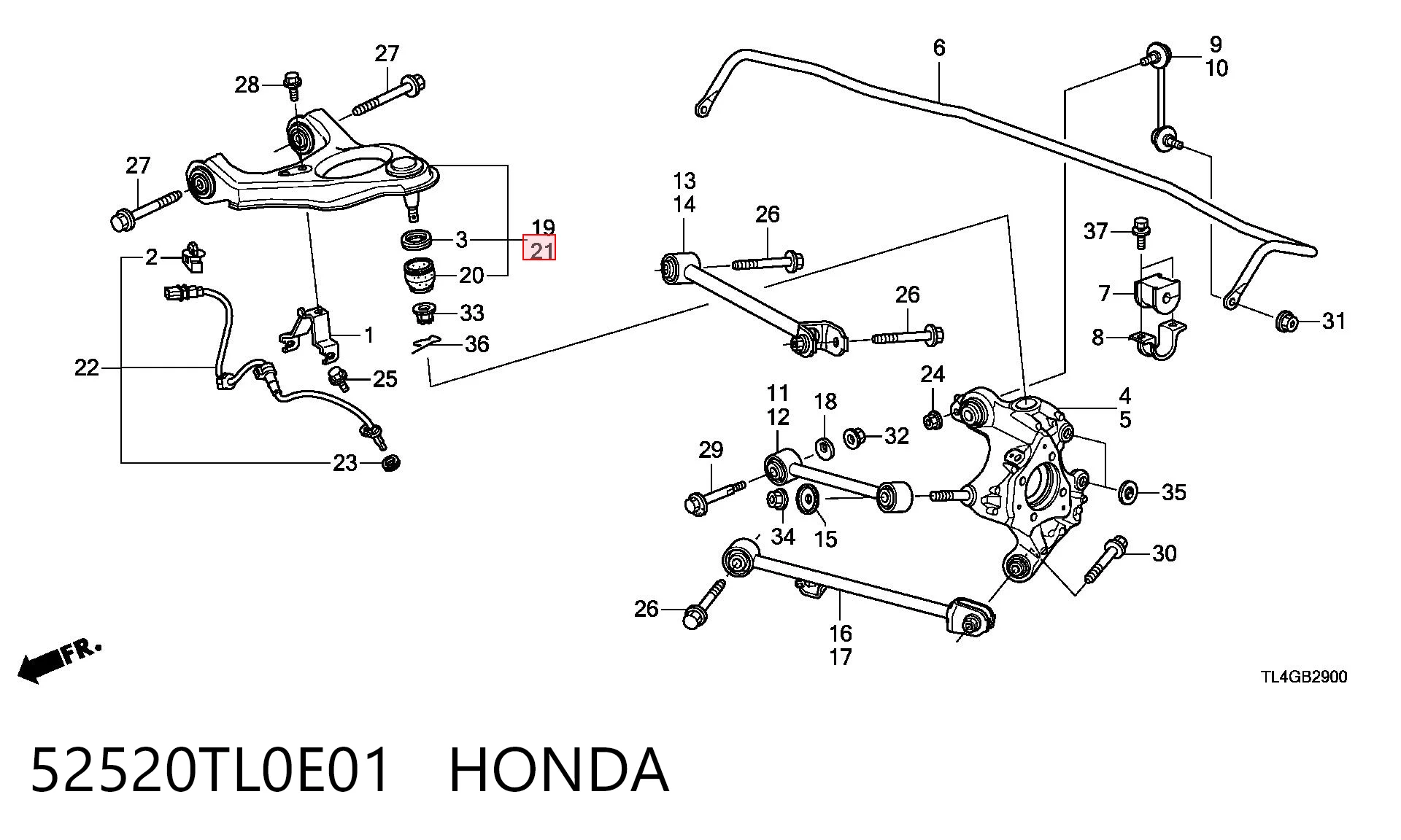 52520TL0E01 Honda Балансир підвіски задній лівий