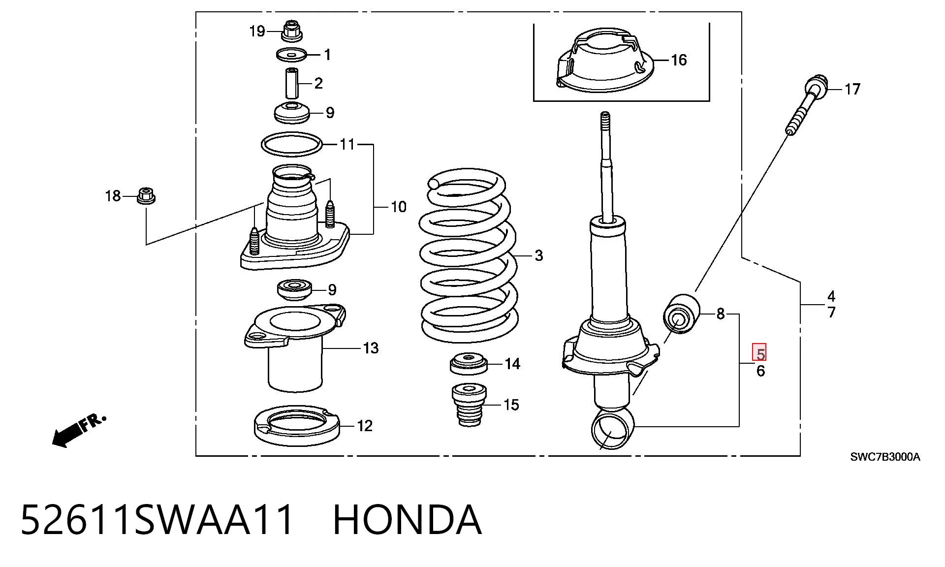 52611SWAA11 Honda Амортизатор задній, лівий