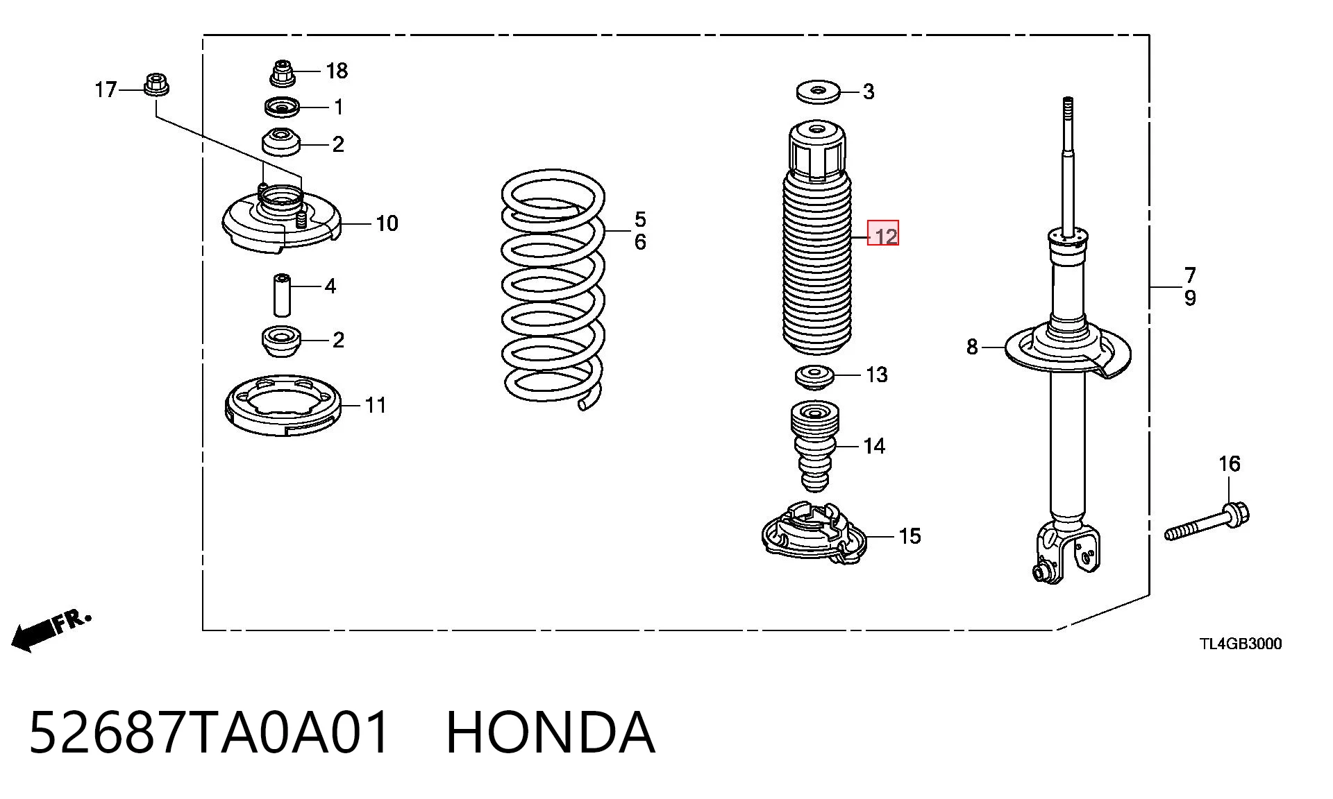 52687TA0A01 Honda Пильник стійки задньої