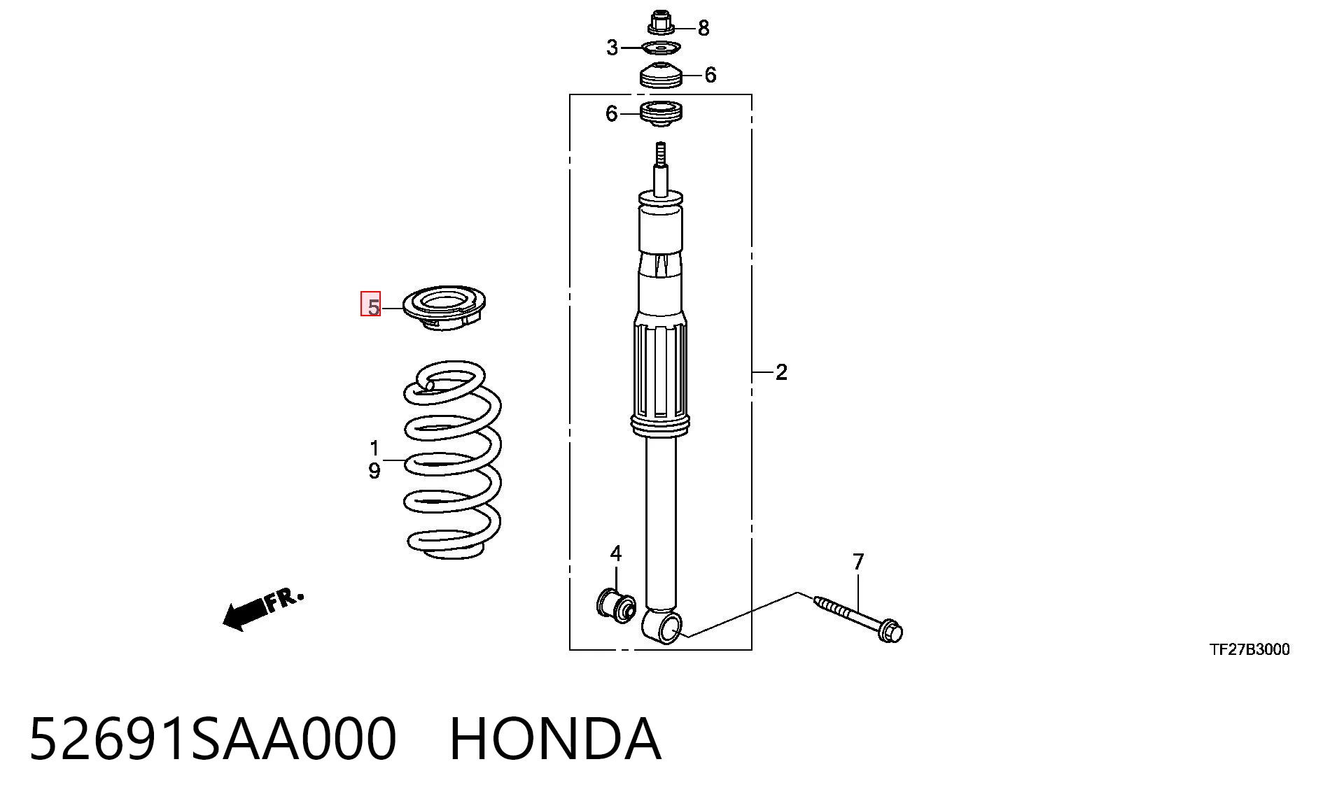 52691SAA000 Honda Проставка (гумове кільце) пружини задньої, верхня