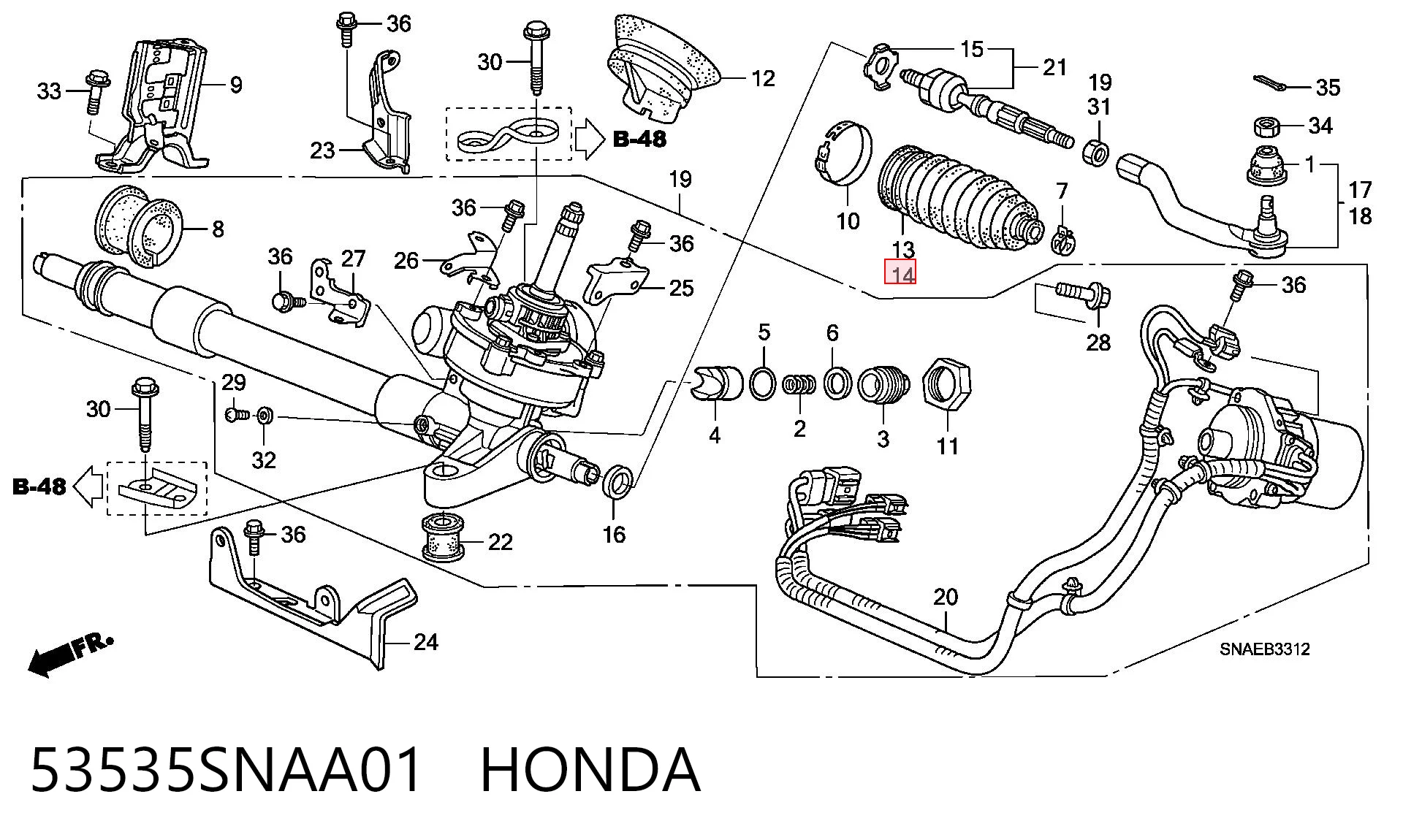 53535SNAA01 Honda Пильник рульового механізму/рейки, правий