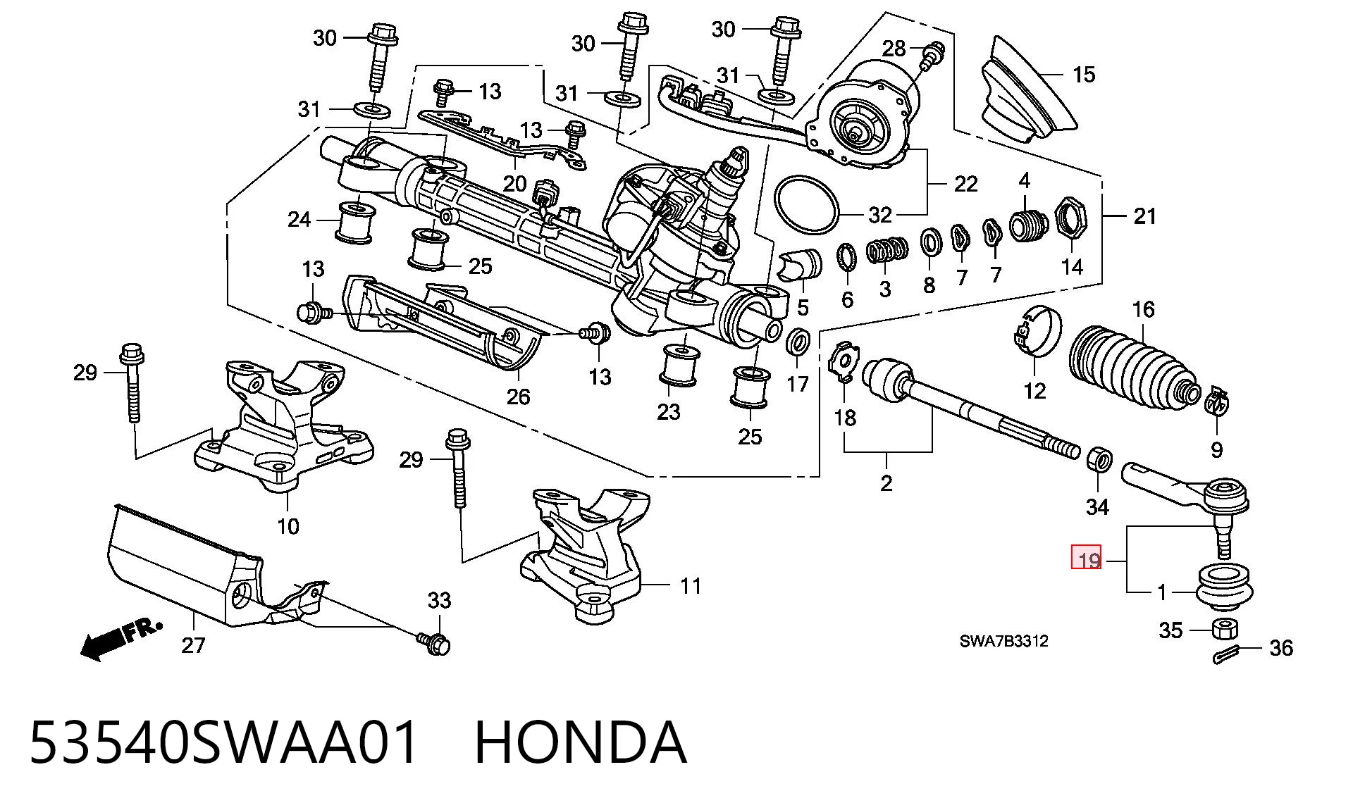 53540SWAA01 Honda Зовнішній наконечник рульової тяги