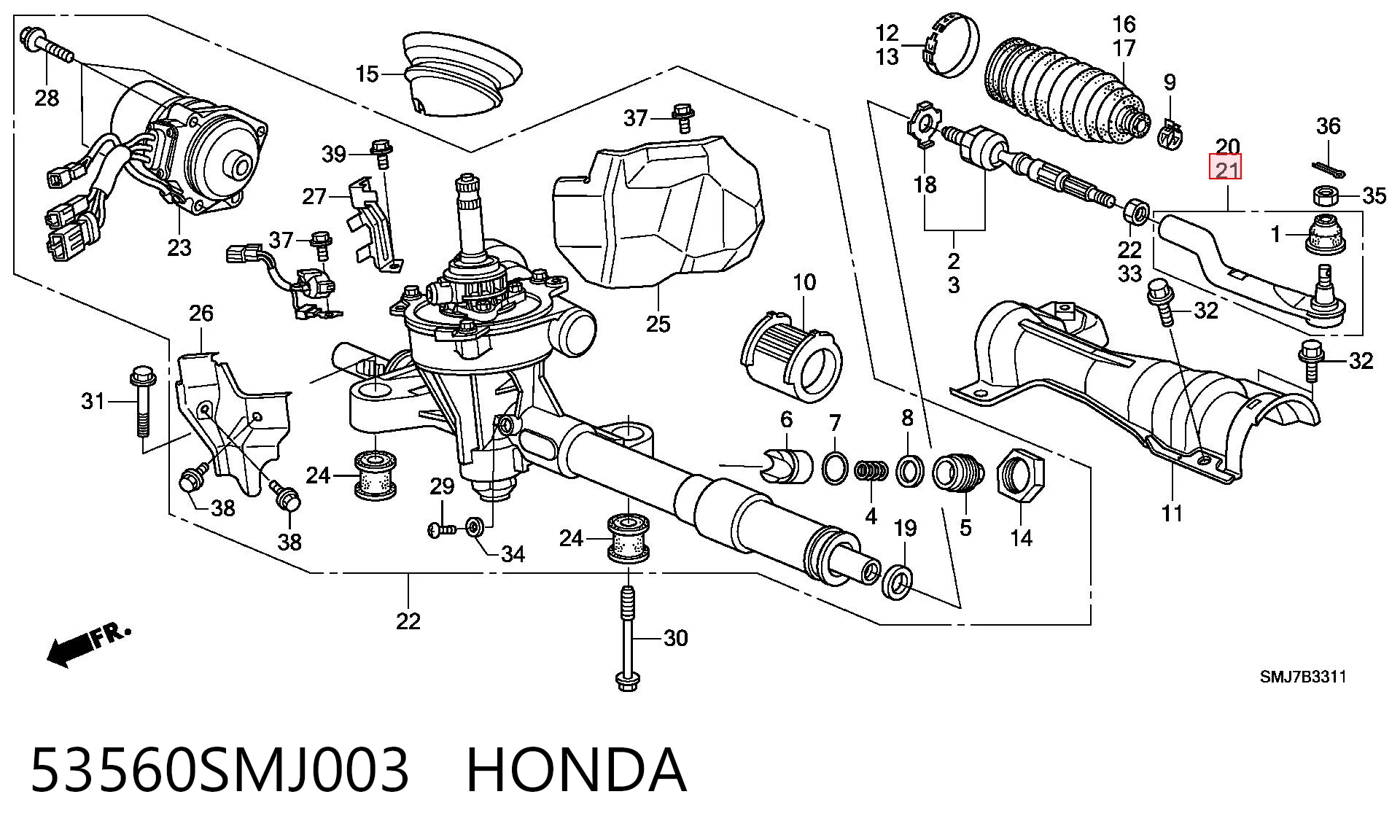 53560SMJ003 Honda Зовнішній наконечник рульової тяги
