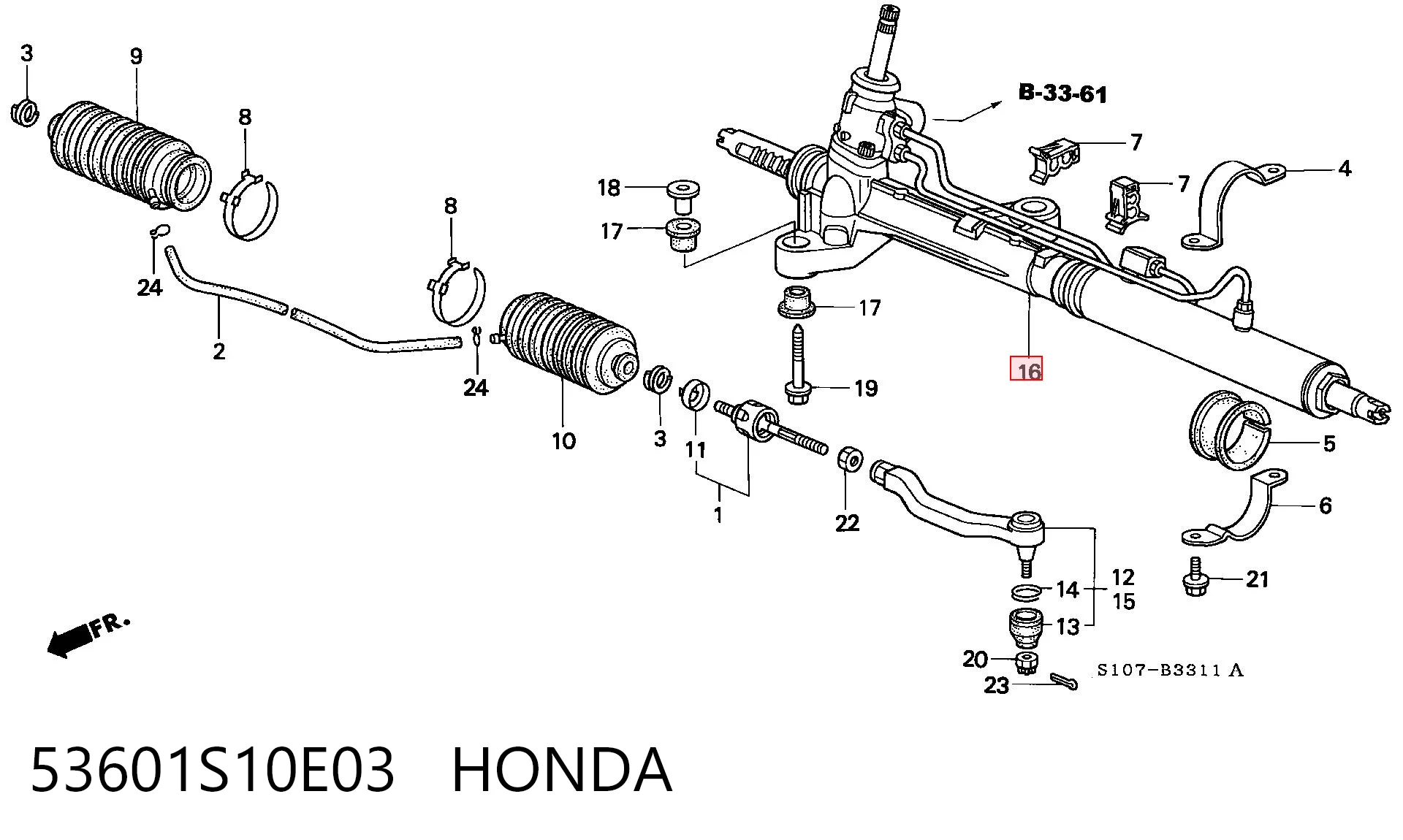 53601S10E03 Honda Рейковий рульовий механізм