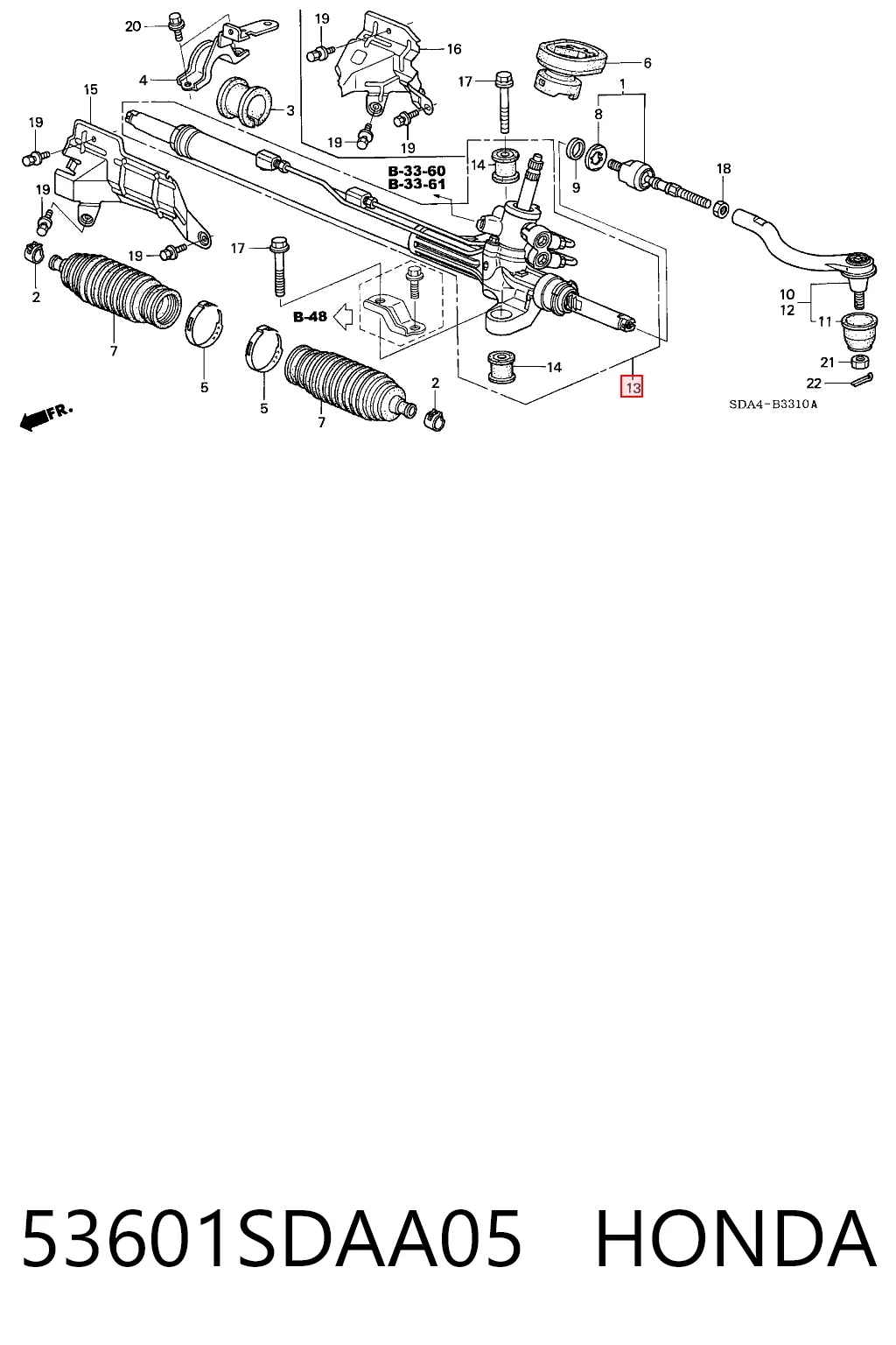 53601SDAA05 Honda Рейковий рульовий механізм