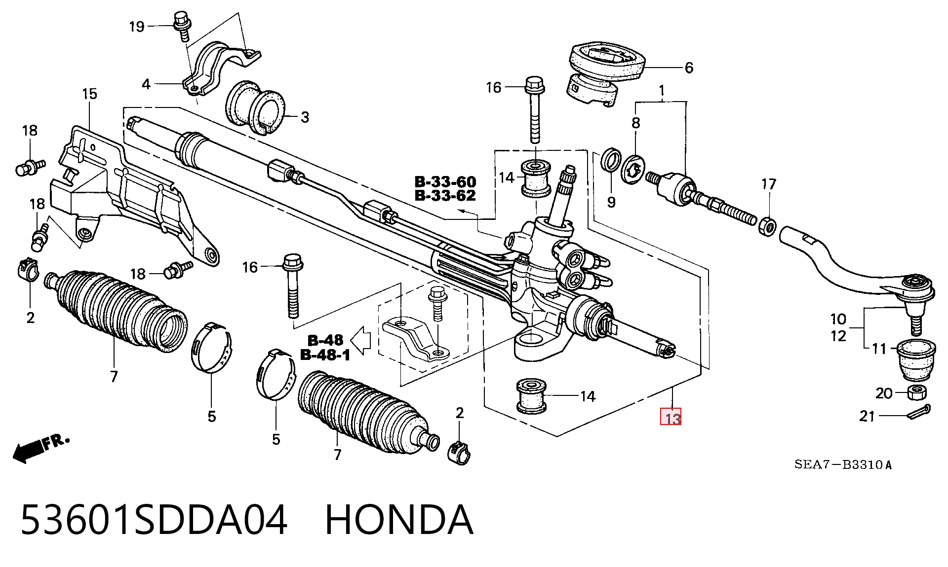 53601SDDA04 Honda Рейковий рульовий механізм