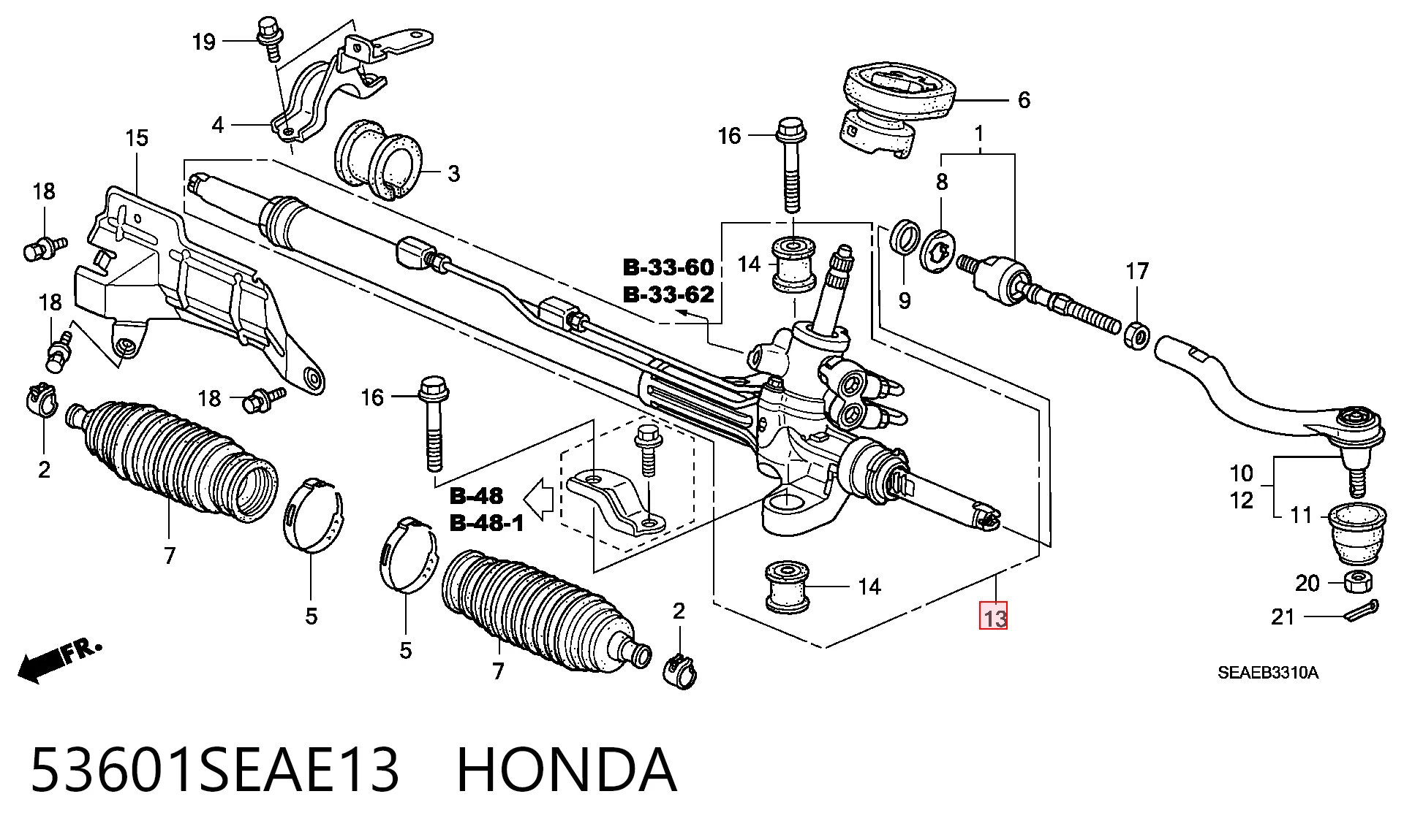 53601SEAE13 Honda Рейковий рульовий механізм