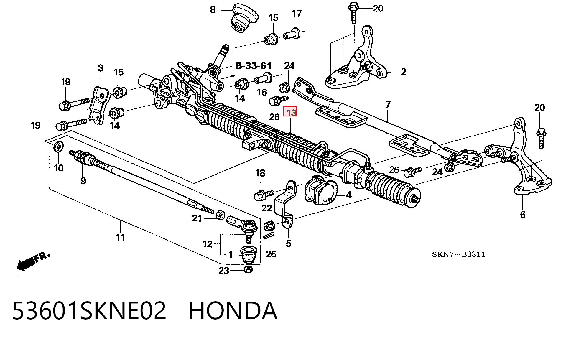 53601SKNE02 Honda Рейковий рульовий механізм