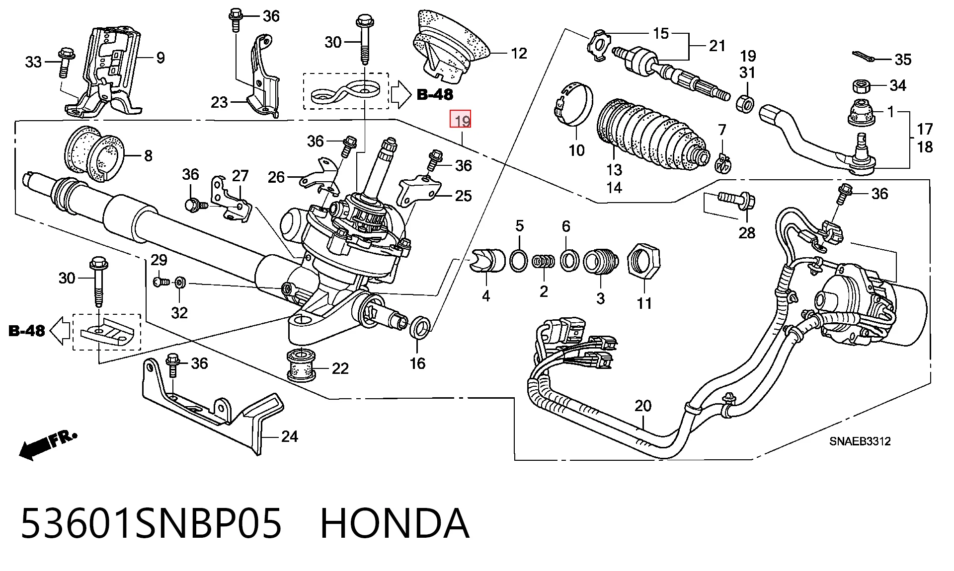 53601SNBP05 Honda Рейковий рульовий механізм